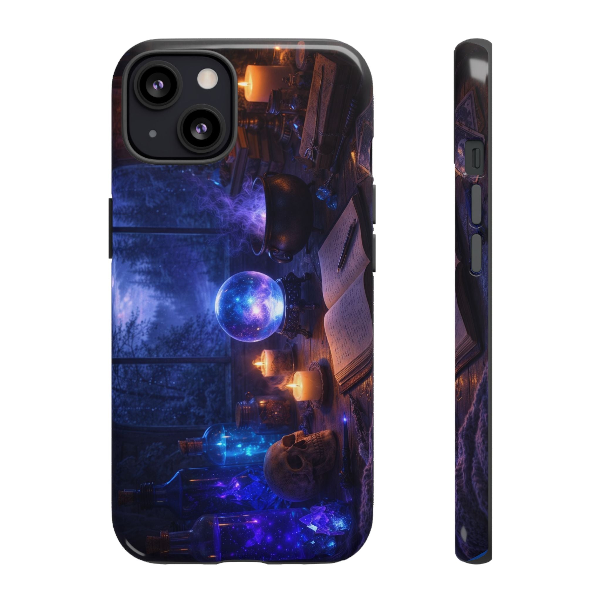 Arcane Alchemist Crystal Ball Phone Case — Midnight Candlelit Study Design