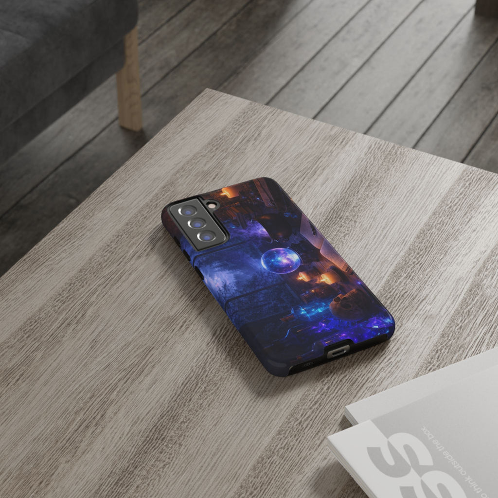 Arcane Alchemist Crystal Ball Phone Case — Midnight Candlelit Study Design