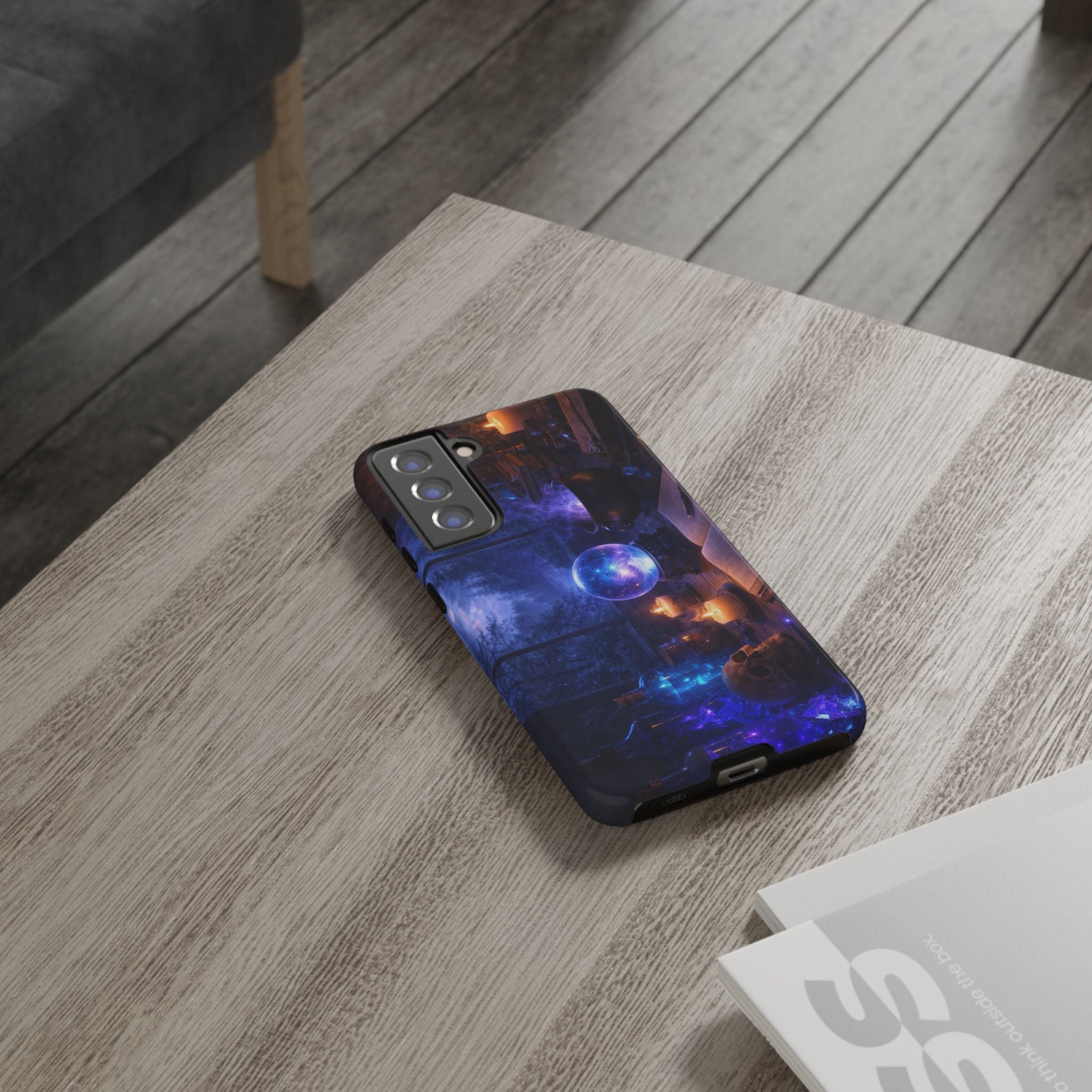 Arcane Alchemist Crystal Ball Phone Case — Midnight Candlelit Study Design