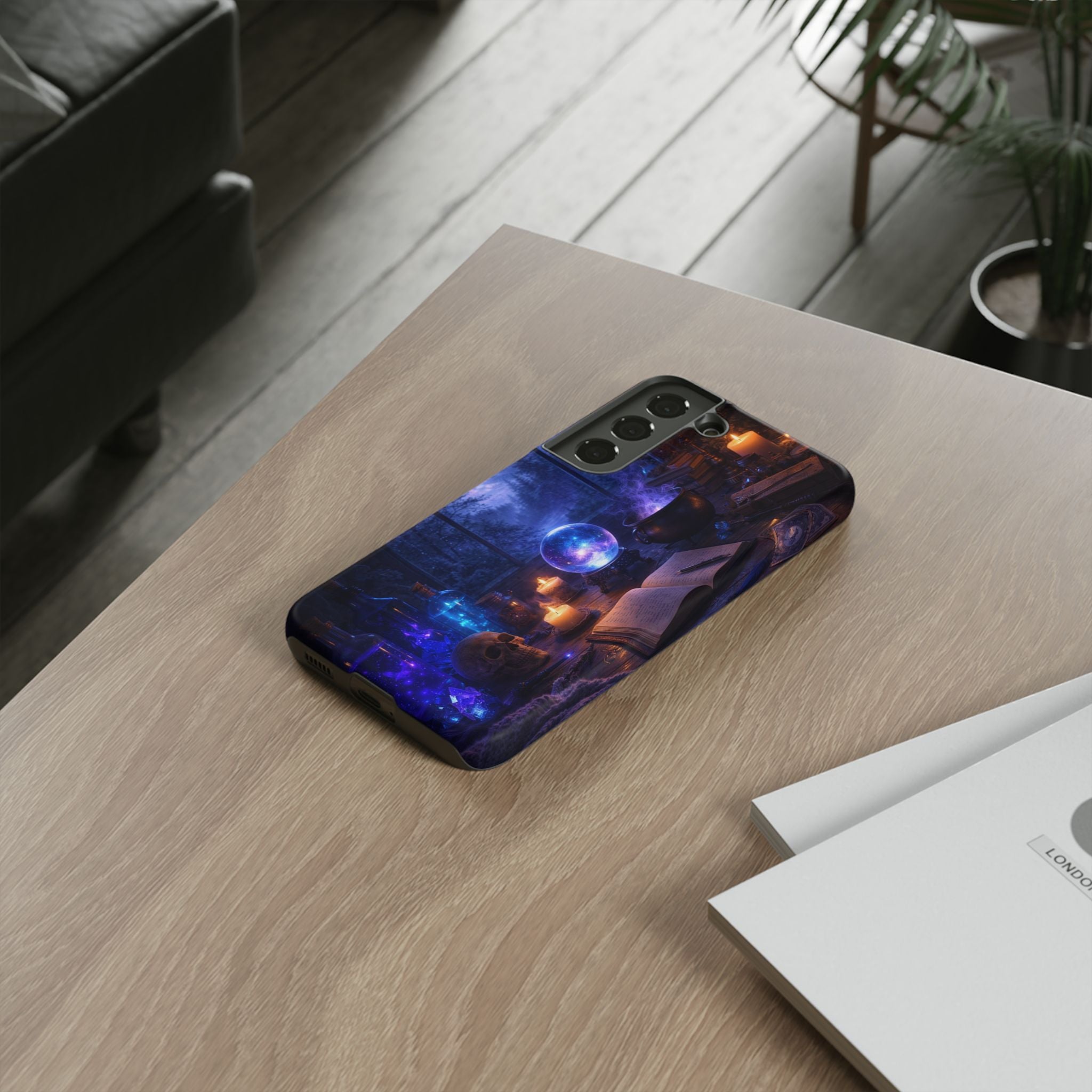 Arcane Alchemist Crystal Ball Phone Case — Midnight Candlelit Study Design