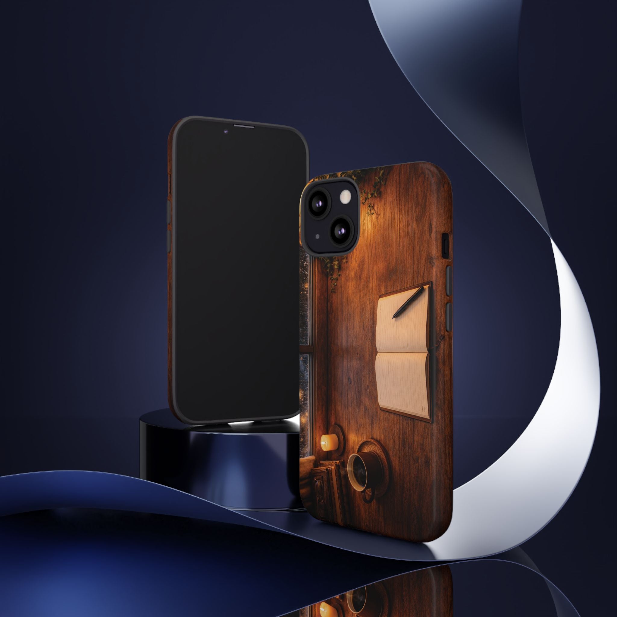 Cozy Writer’s Desk Phone Case — Cozy Notebook & Coffee Woodgrain Design