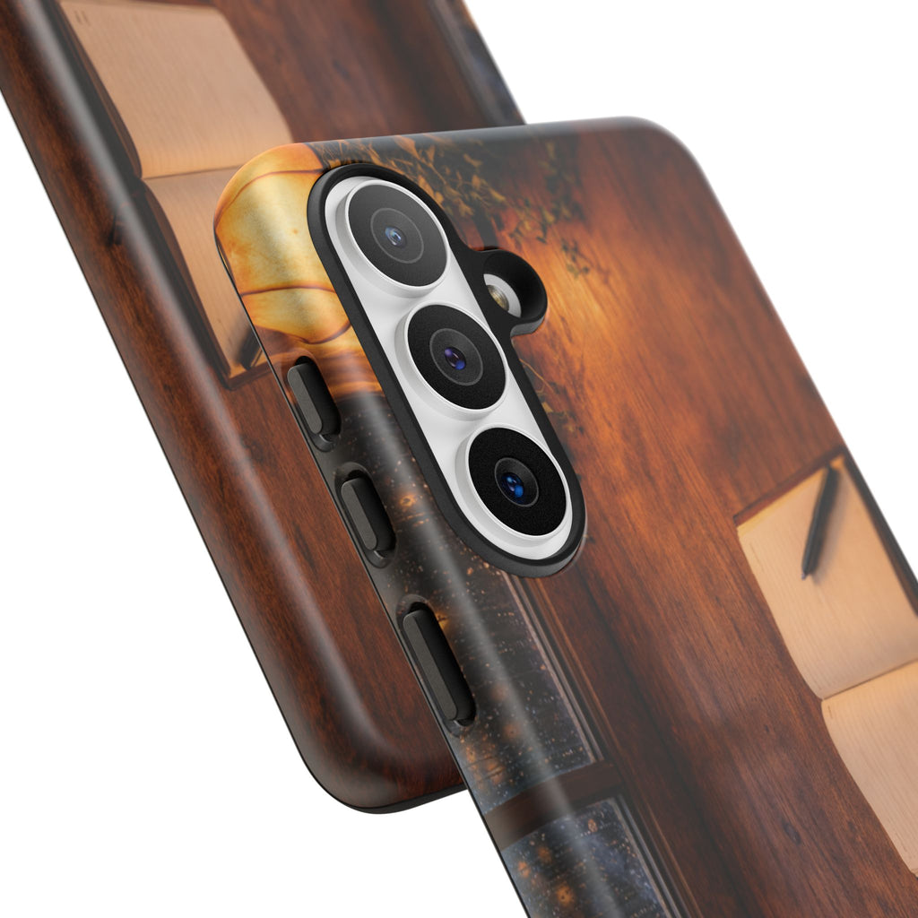 Cozy Writer’s Desk Phone Case — Cozy Notebook & Coffee Woodgrain Design