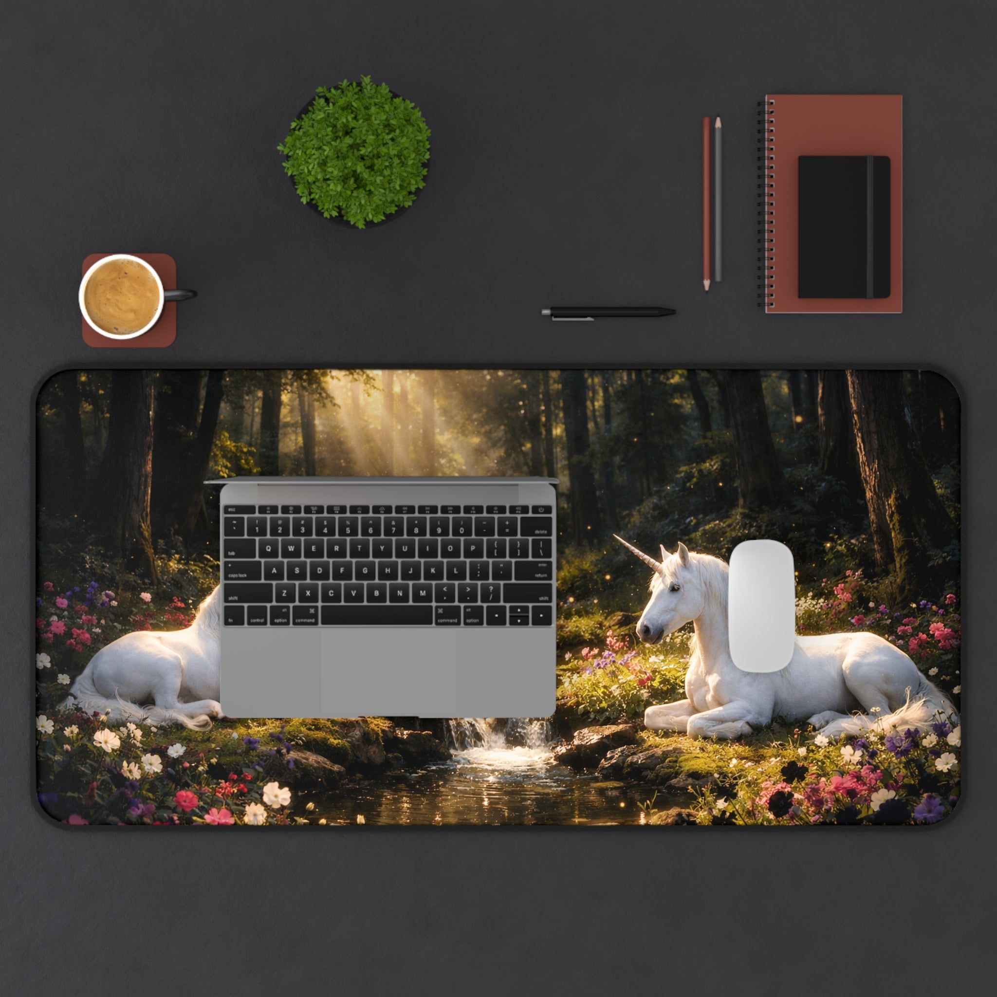 Enchanted Unicorn Forest Desk Mat — Serene Woodland Mouse Pad