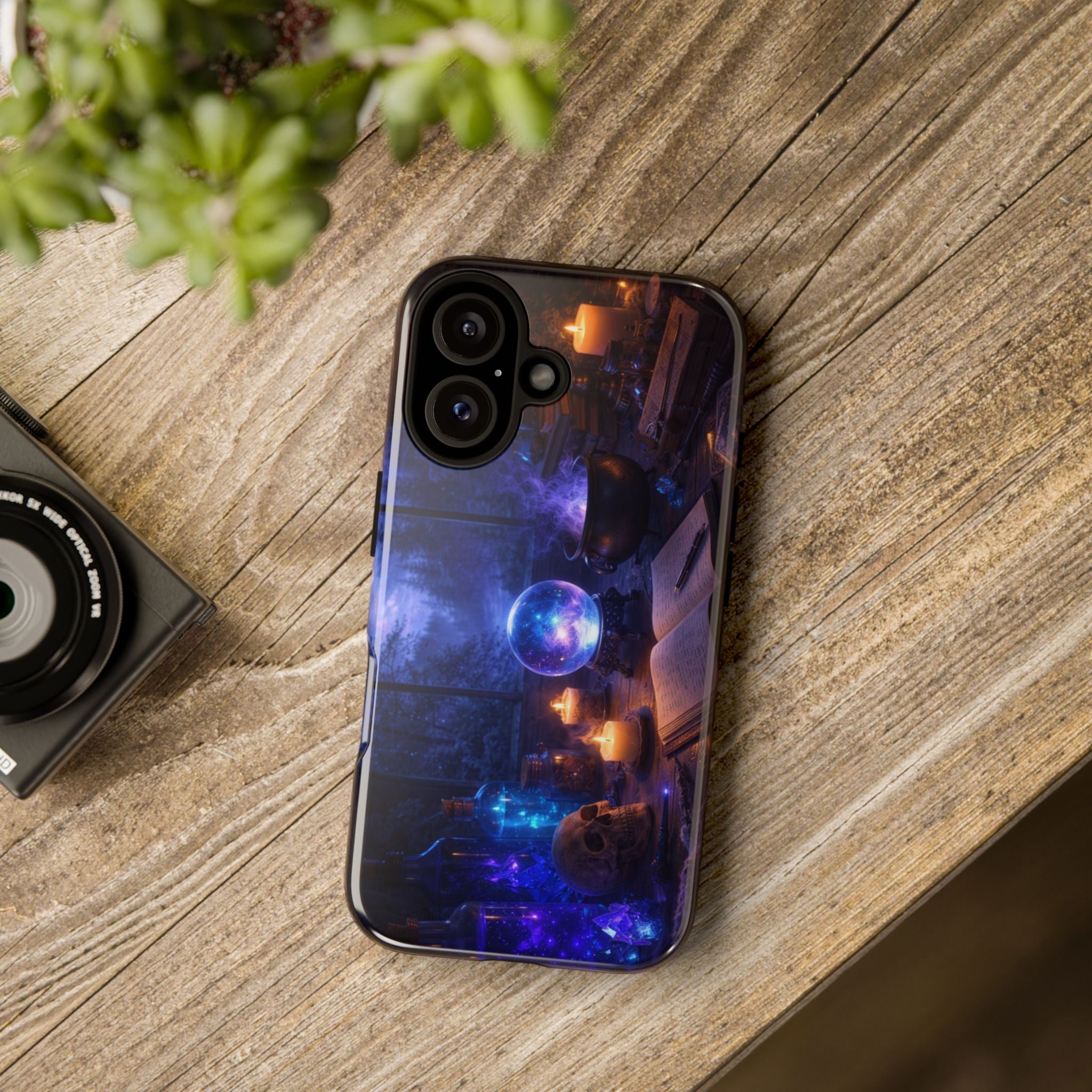 Arcane Alchemist Crystal Ball Phone Case — Midnight Candlelit Study Design