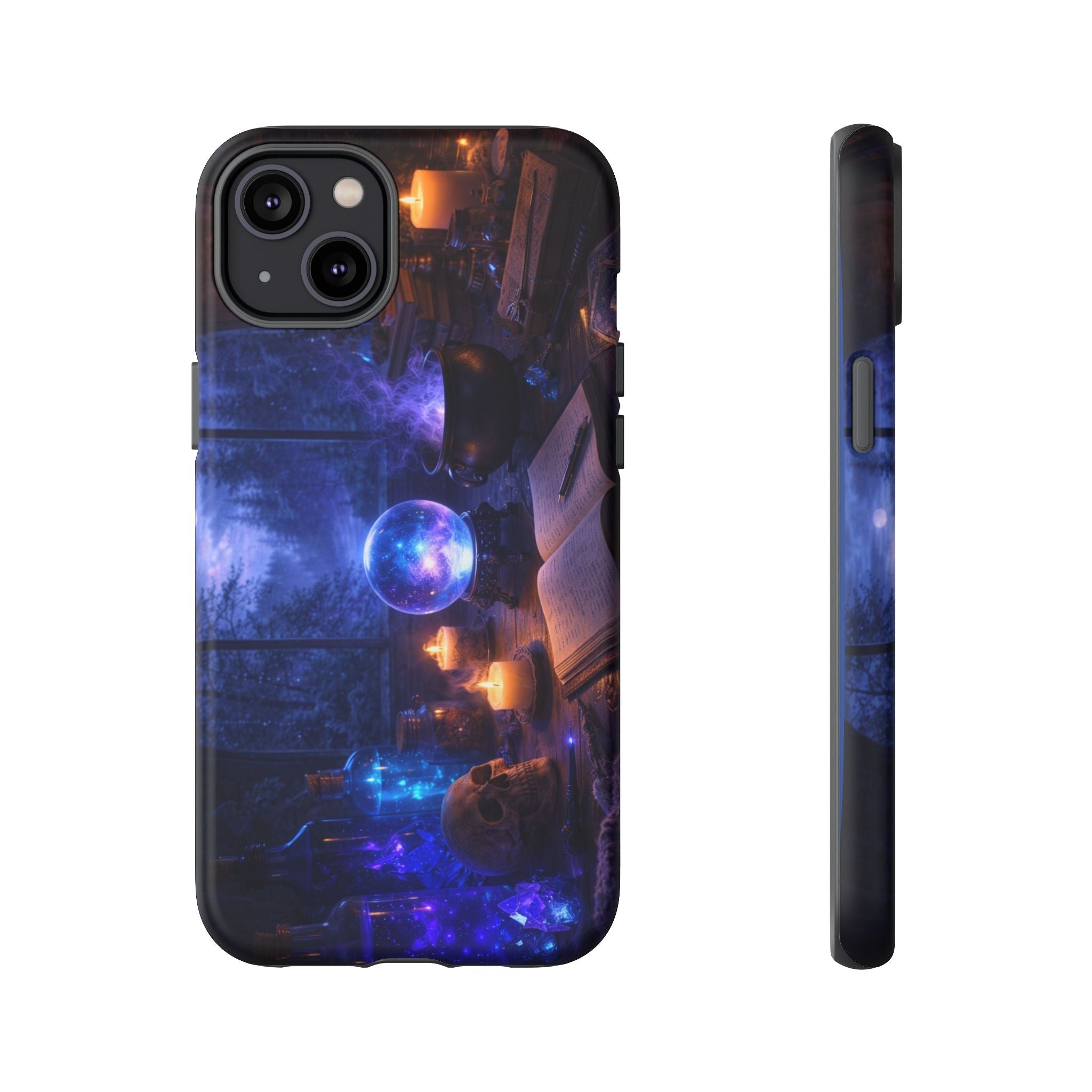 Arcane Alchemist Crystal Ball Phone Case — Midnight Candlelit Study Design