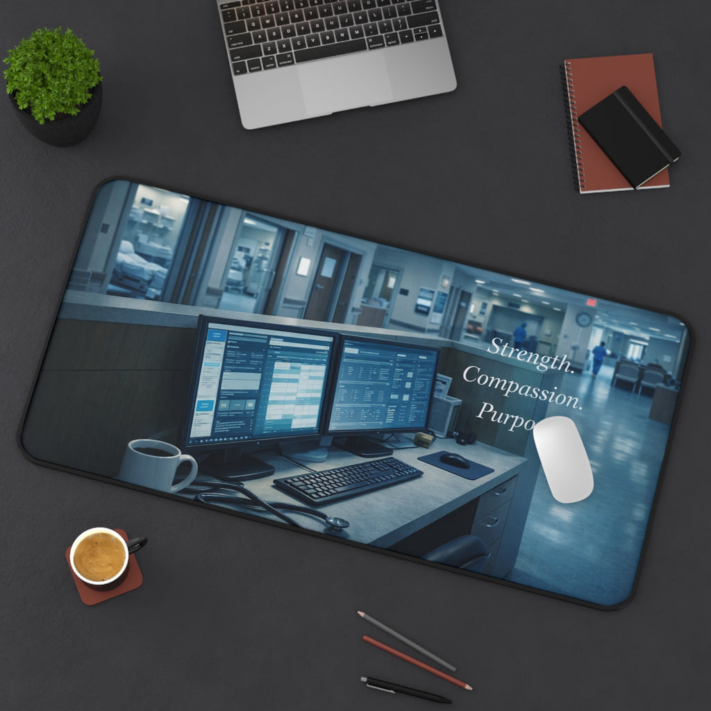 Nurse’s Station Desk Mat — "Strength. Compassion. Purpose."
