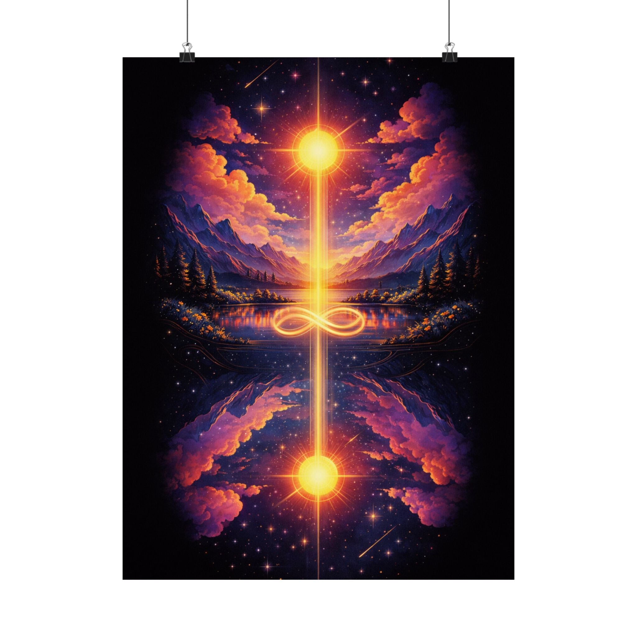 Infinity Light Cosmic Poster — Spiritual Sun & Galaxy Wall Art
