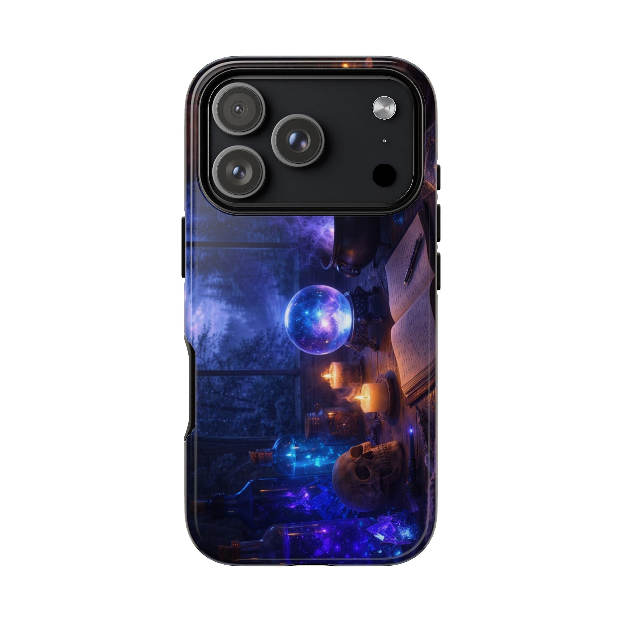 Arcane Alchemist Crystal Ball Phone Case — Midnight Candlelit Study Design