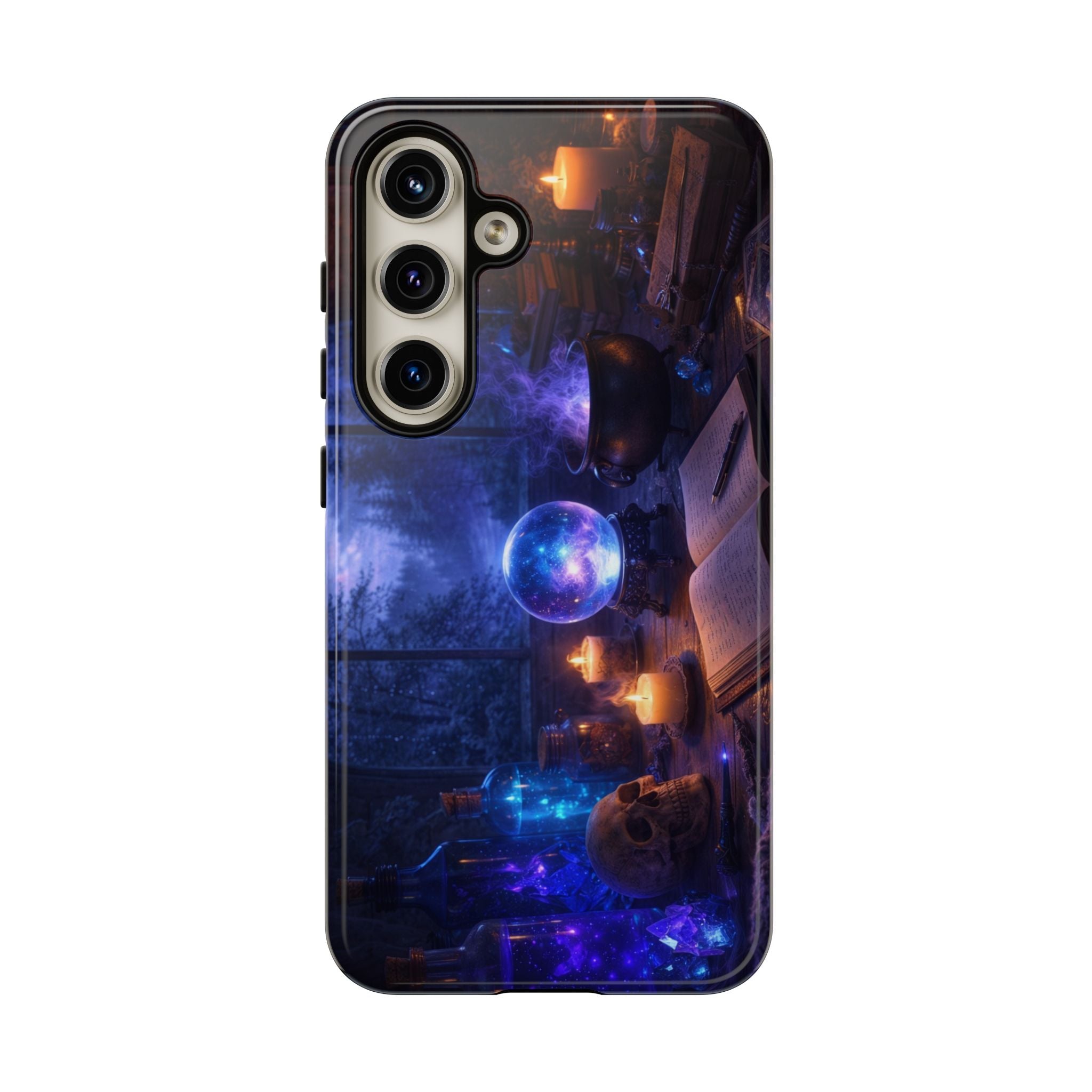 Arcane Alchemist Crystal Ball Phone Case — Midnight Candlelit Study Design
