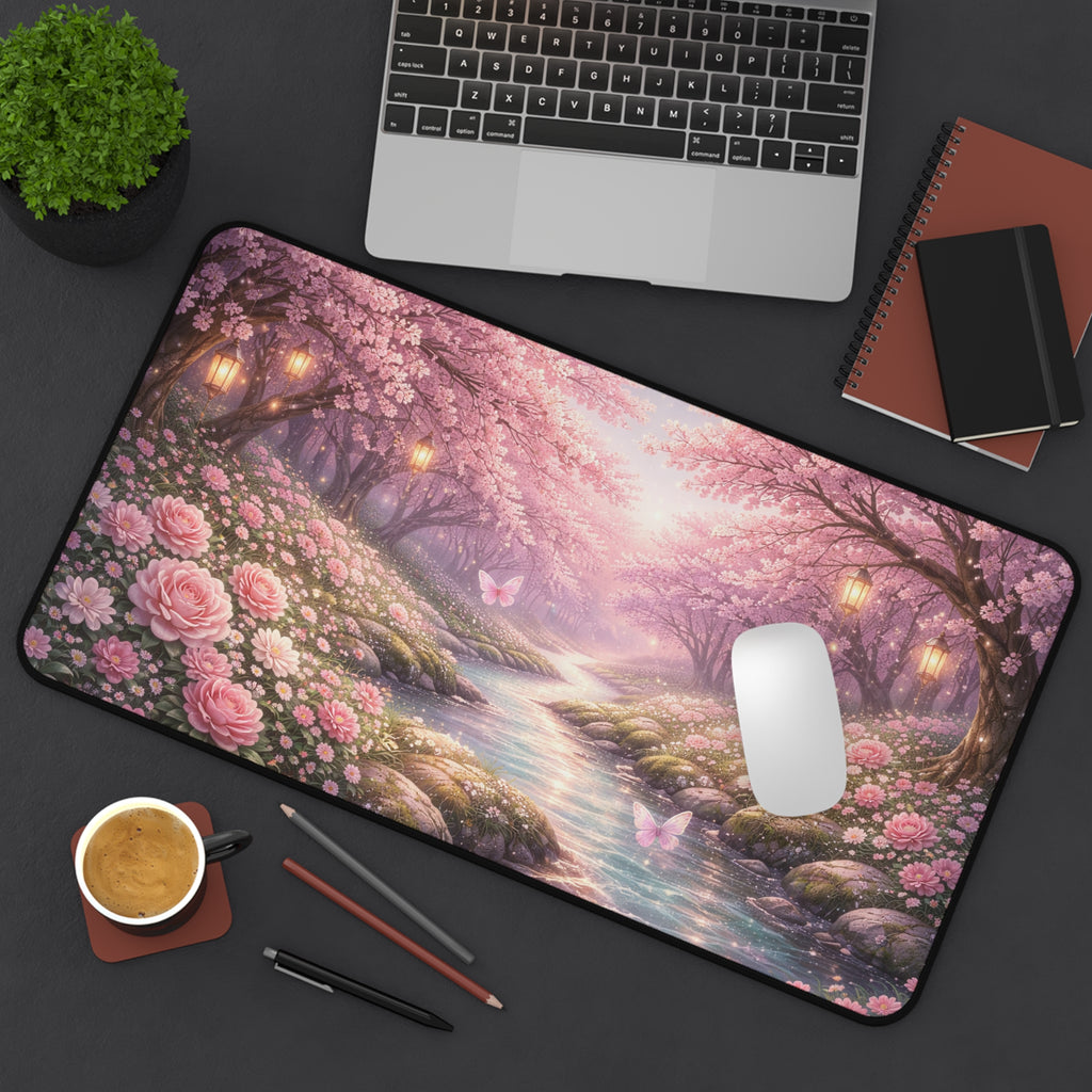 Cherry Blossom Desk Mat – Aesthetic Floral Mouse Pad, Pink Nature Desk Pad for Gaming & Office Setup