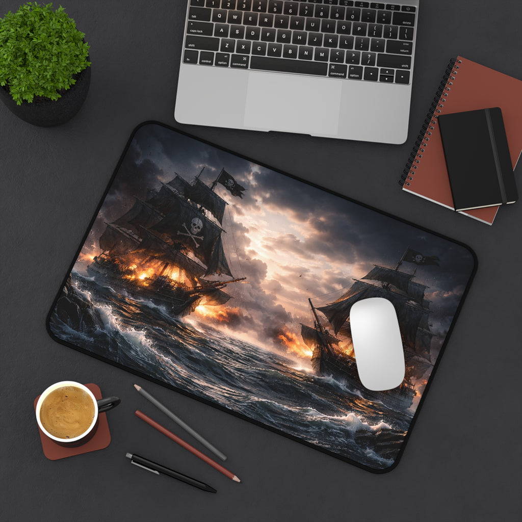 Pirate Ship Battle Desk Mat — Dusk Sea Cannon Duel Mouse Pad