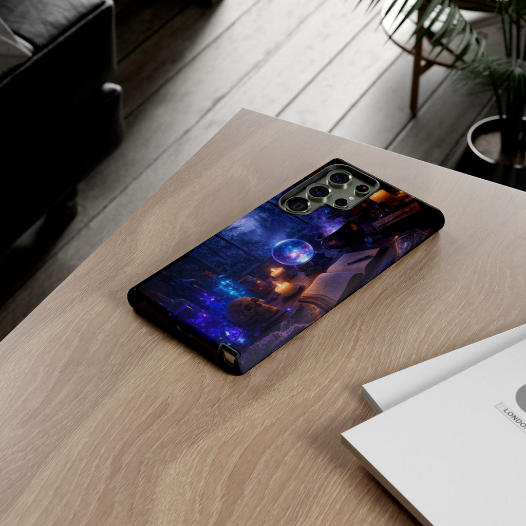 Arcane Alchemist Crystal Ball Phone Case — Midnight Candlelit Study Design