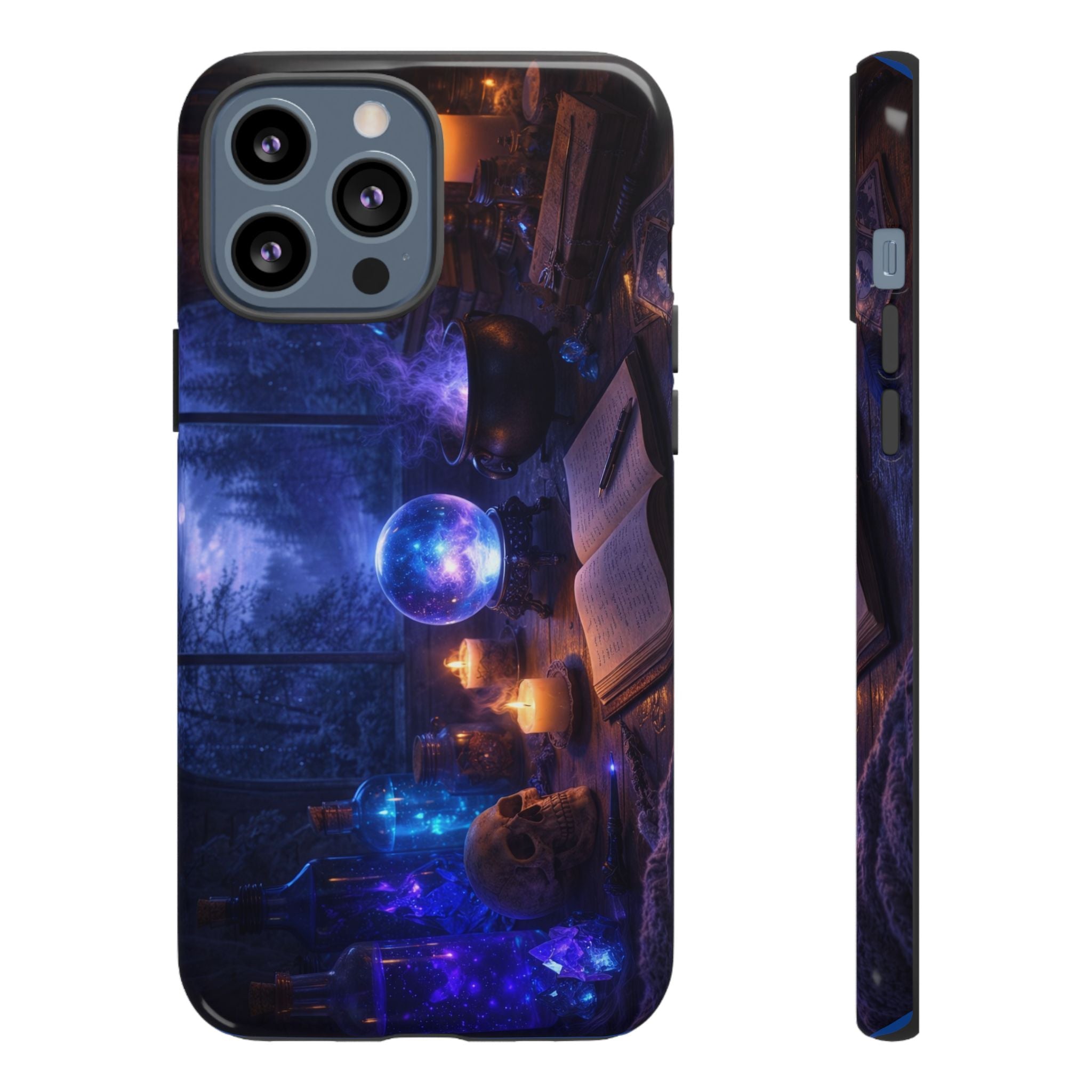 Arcane Alchemist Crystal Ball Phone Case — Midnight Candlelit Study Design