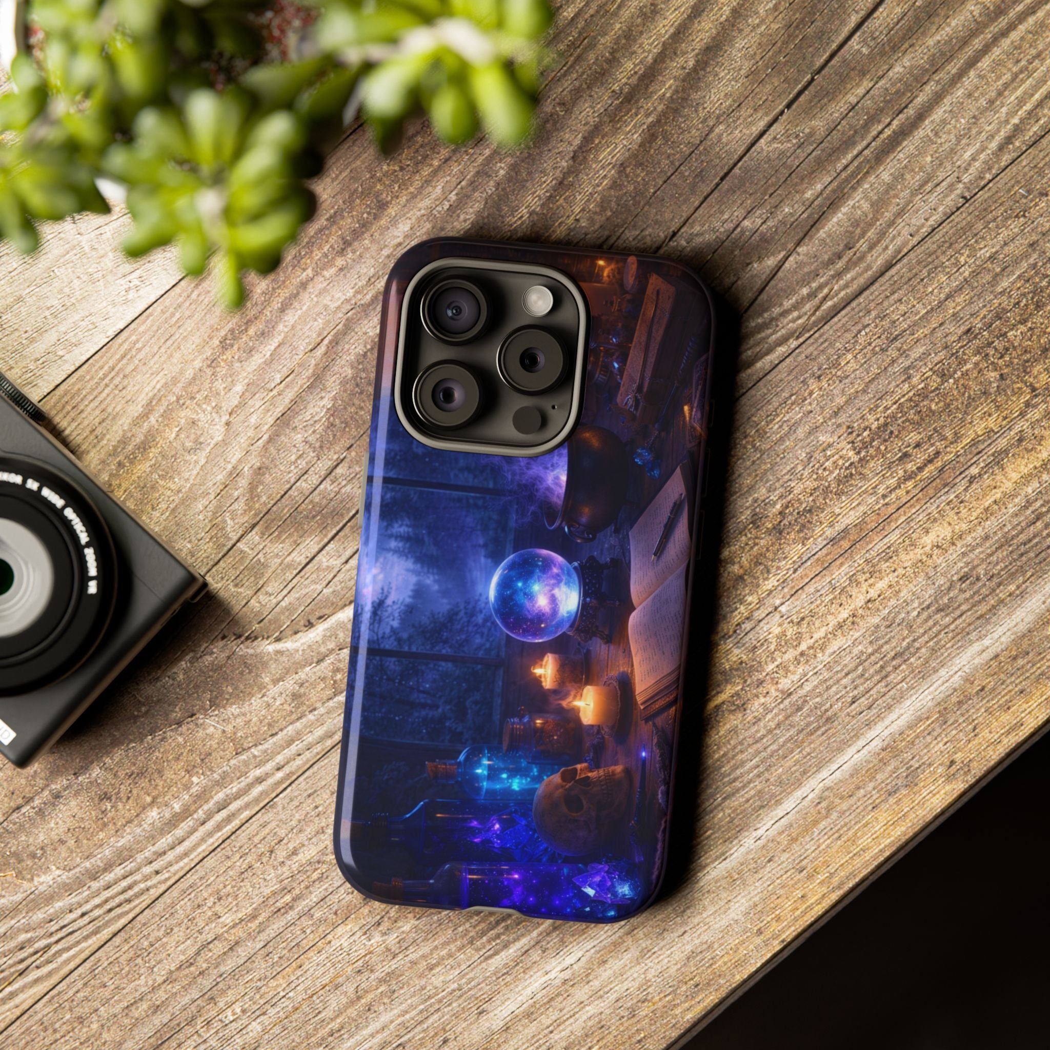 Arcane Alchemist Crystal Ball Phone Case — Midnight Candlelit Study Design