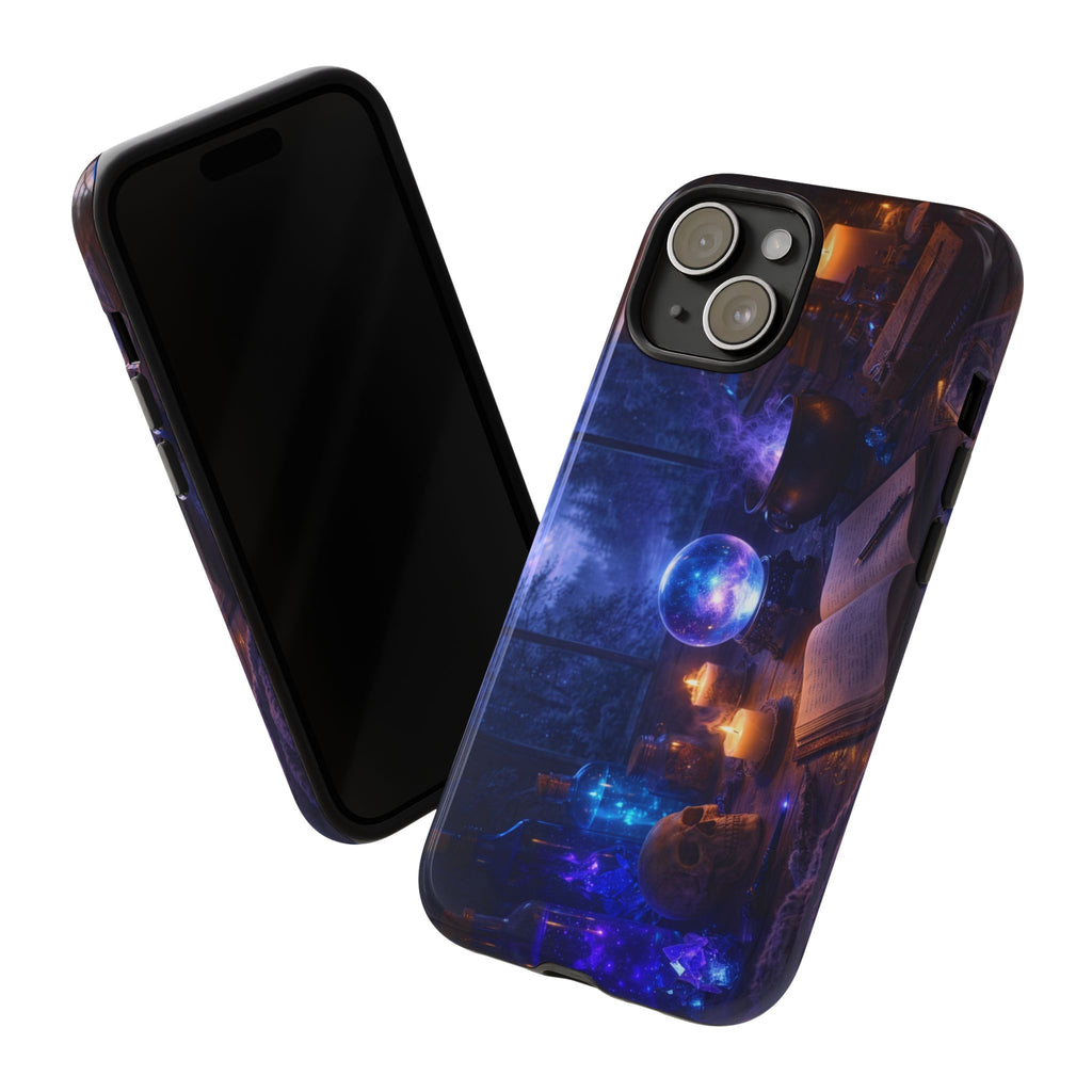 Arcane Alchemist Crystal Ball Phone Case — Midnight Candlelit Study Design