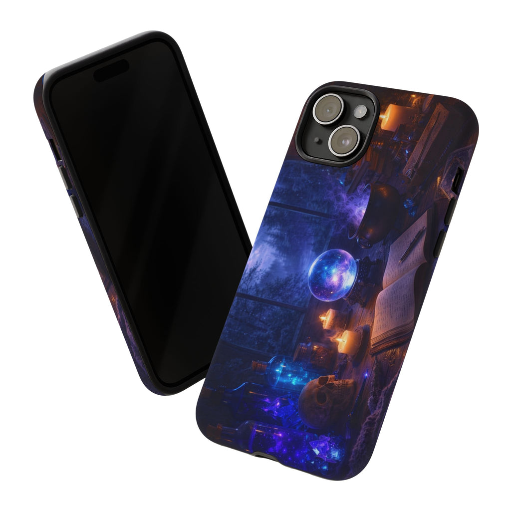Arcane Alchemist Crystal Ball Phone Case — Midnight Candlelit Study Design