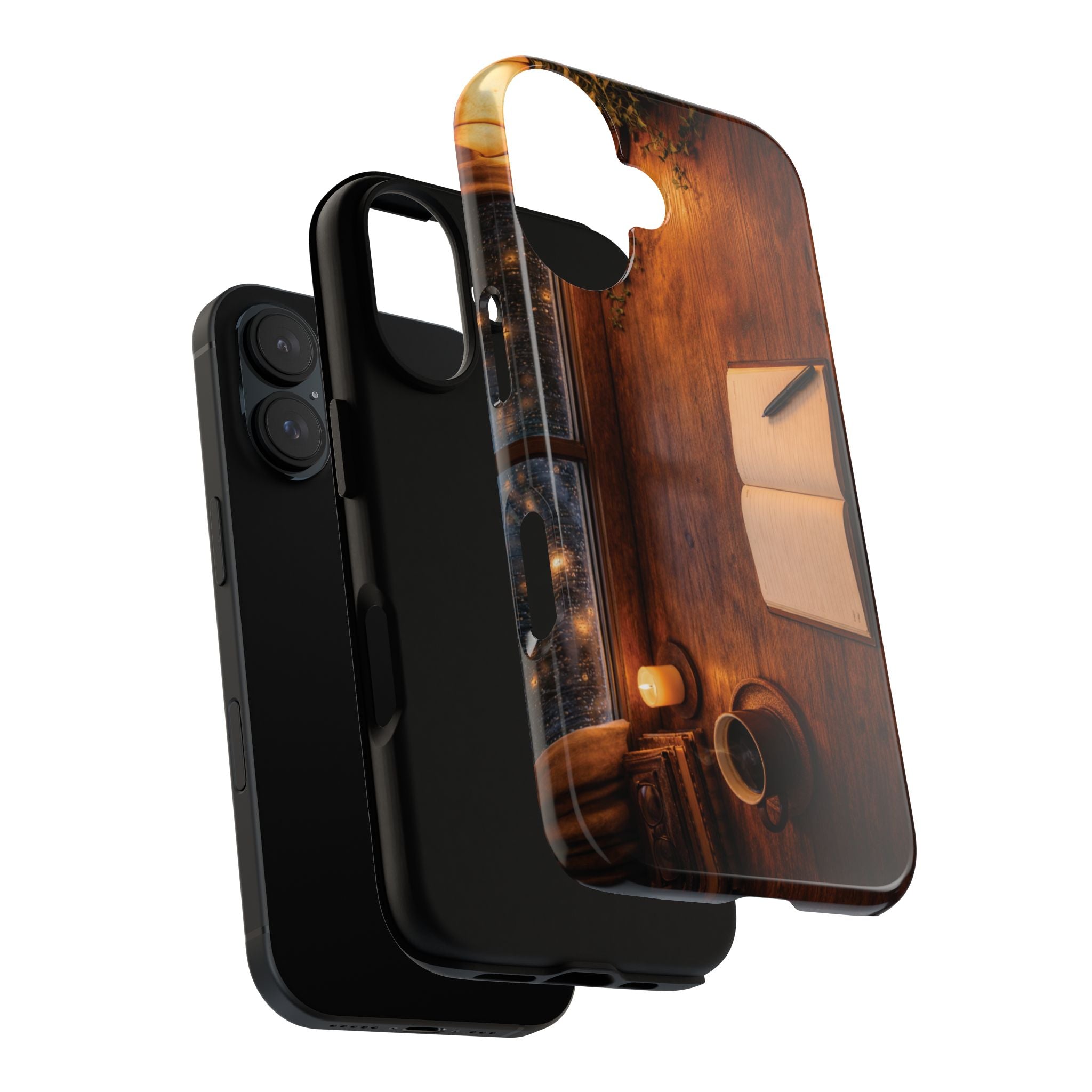Cozy Writer’s Desk Phone Case — Cozy Notebook & Coffee Woodgrain Design
