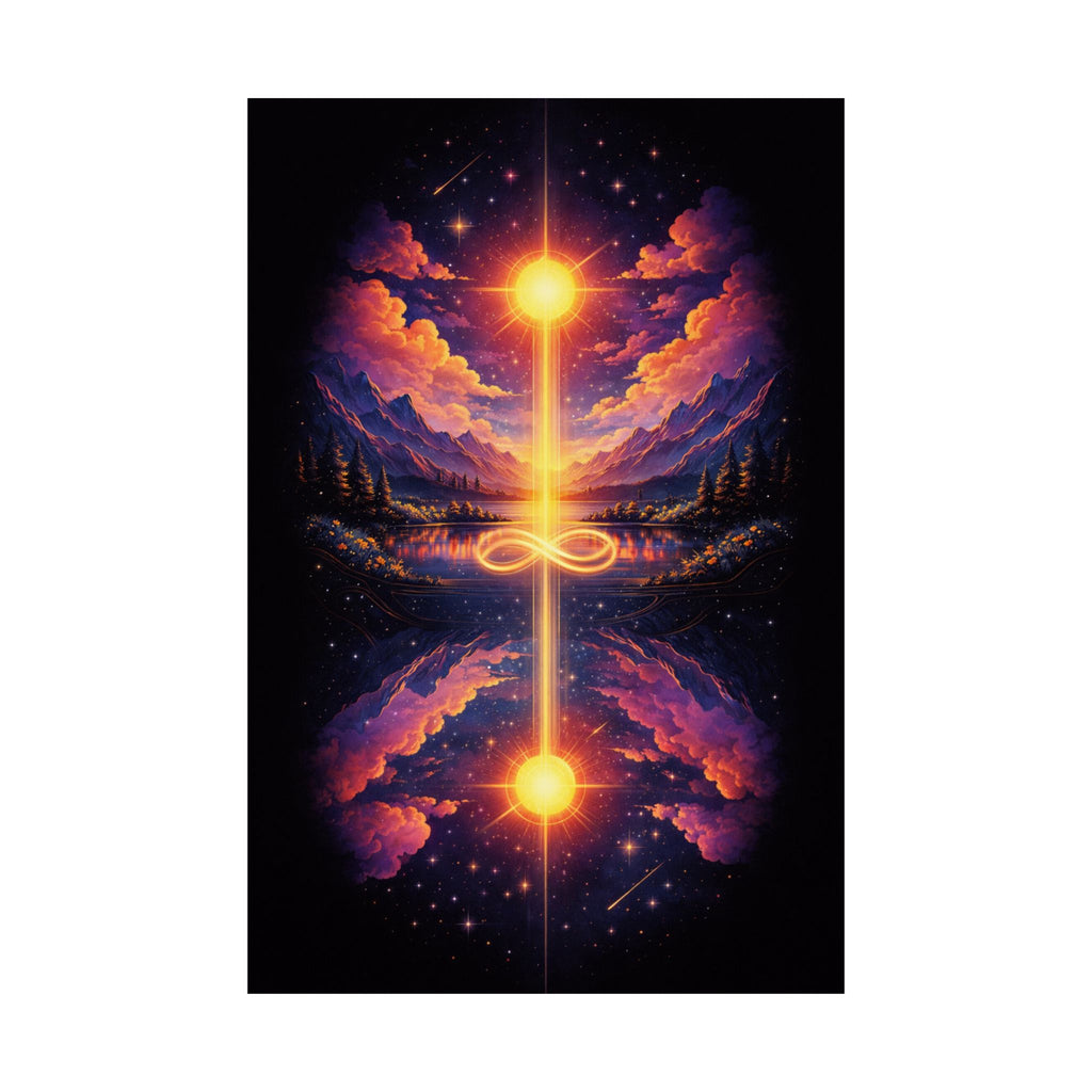 Infinity Light Cosmic Poster — Spiritual Sun & Galaxy Wall Art