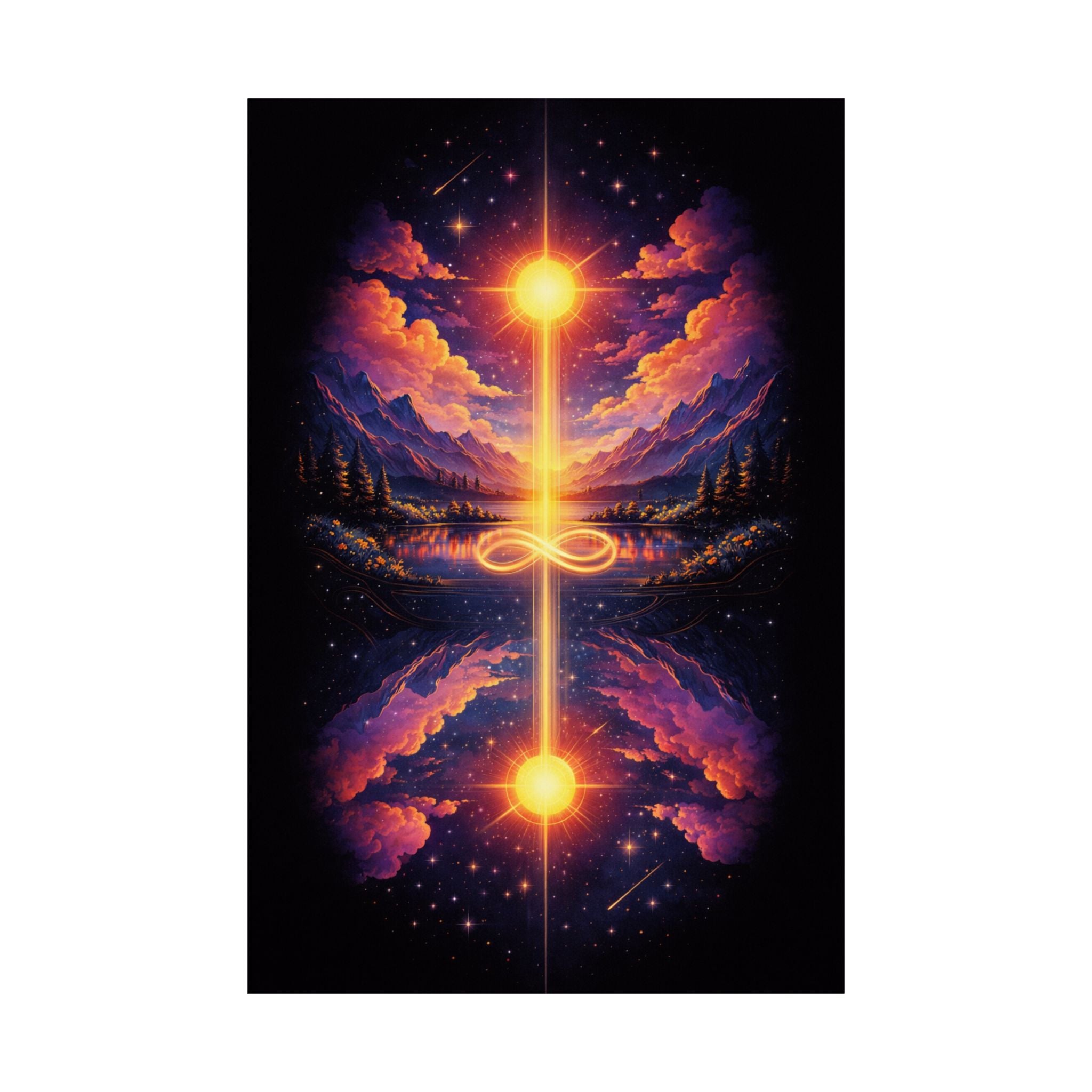 Infinity Light Cosmic Poster — Spiritual Sun & Galaxy Wall Art