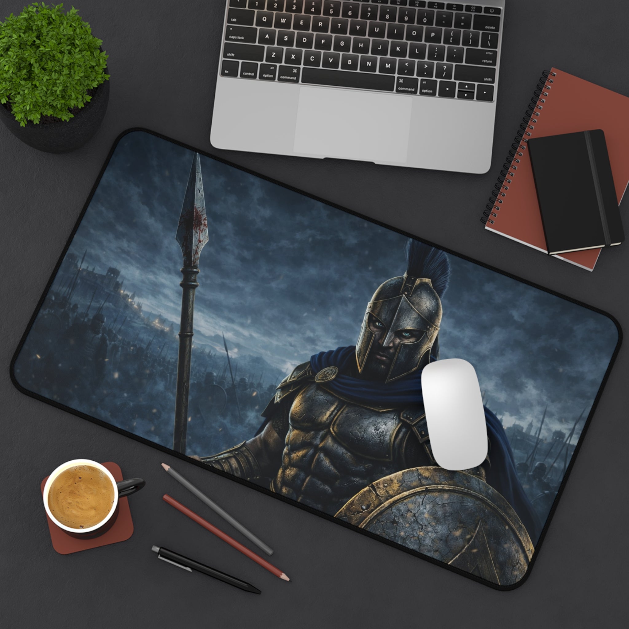 Spartan Warrior Desk Mat — Focused Workstation Mouse Pad
