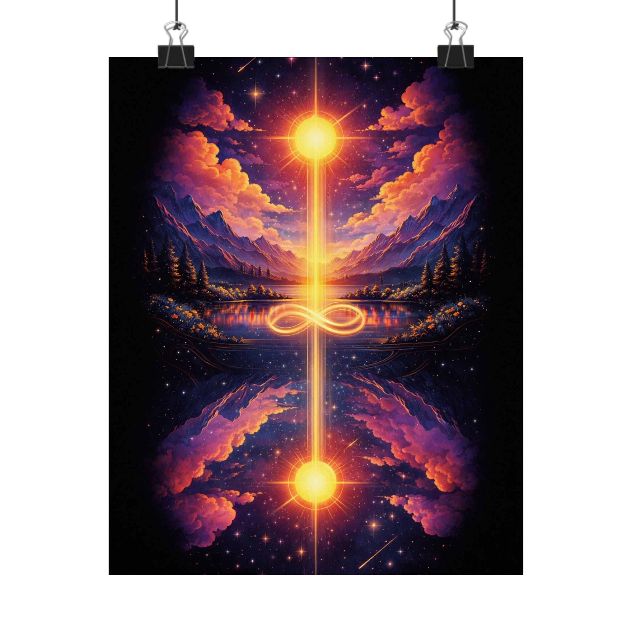 Infinity Light Cosmic Poster — Spiritual Sun & Galaxy Wall Art