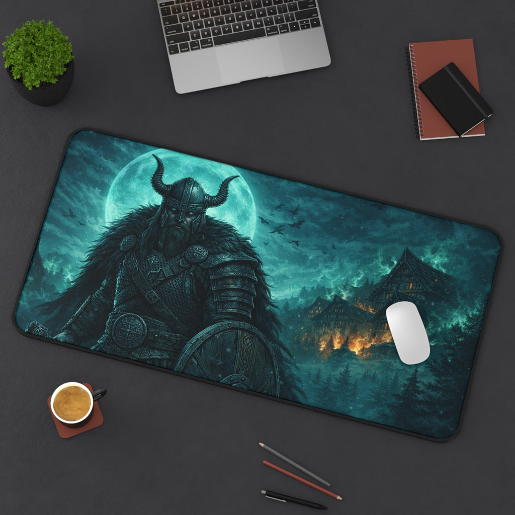 Viking Sentry Desk Mat — Dark Fantasy Moonlit Battle Station