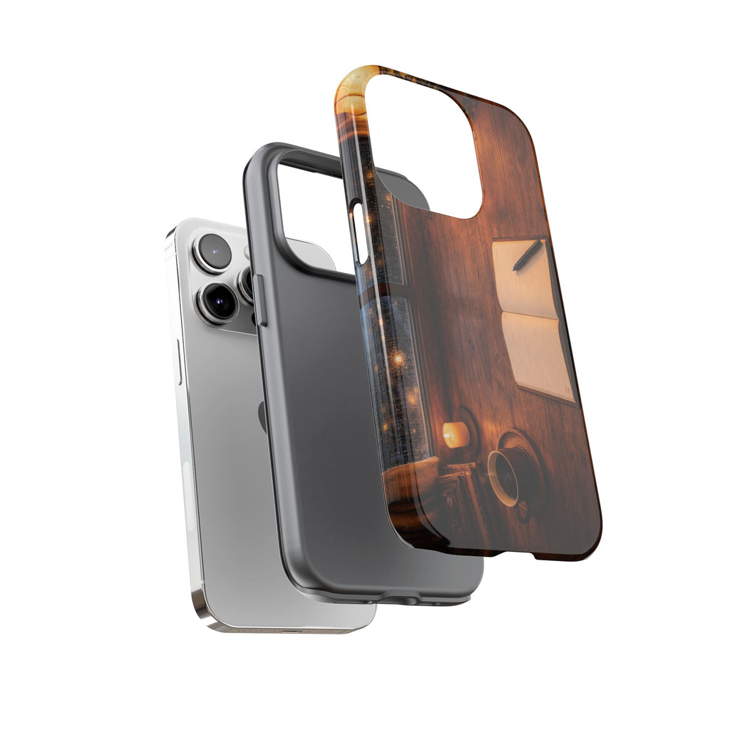 Cozy Writer’s Desk Phone Case — Cozy Notebook & Coffee Woodgrain Design