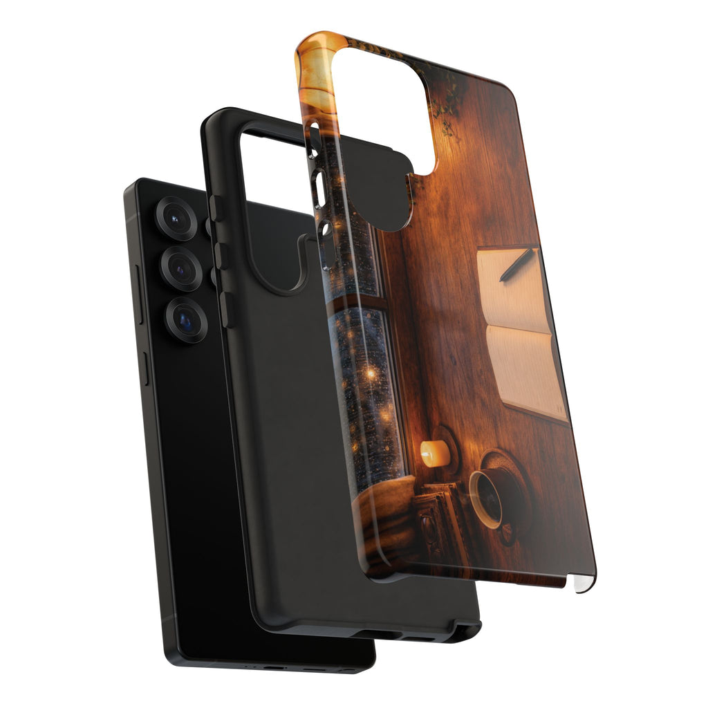 Cozy Writer’s Desk Phone Case — Cozy Notebook & Coffee Woodgrain Design