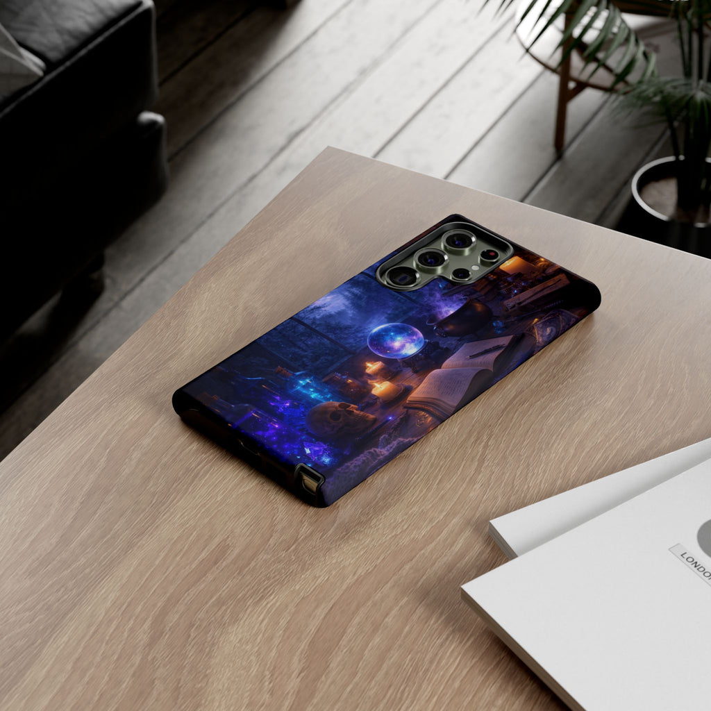 Arcane Alchemist Crystal Ball Phone Case — Midnight Candlelit Study Design