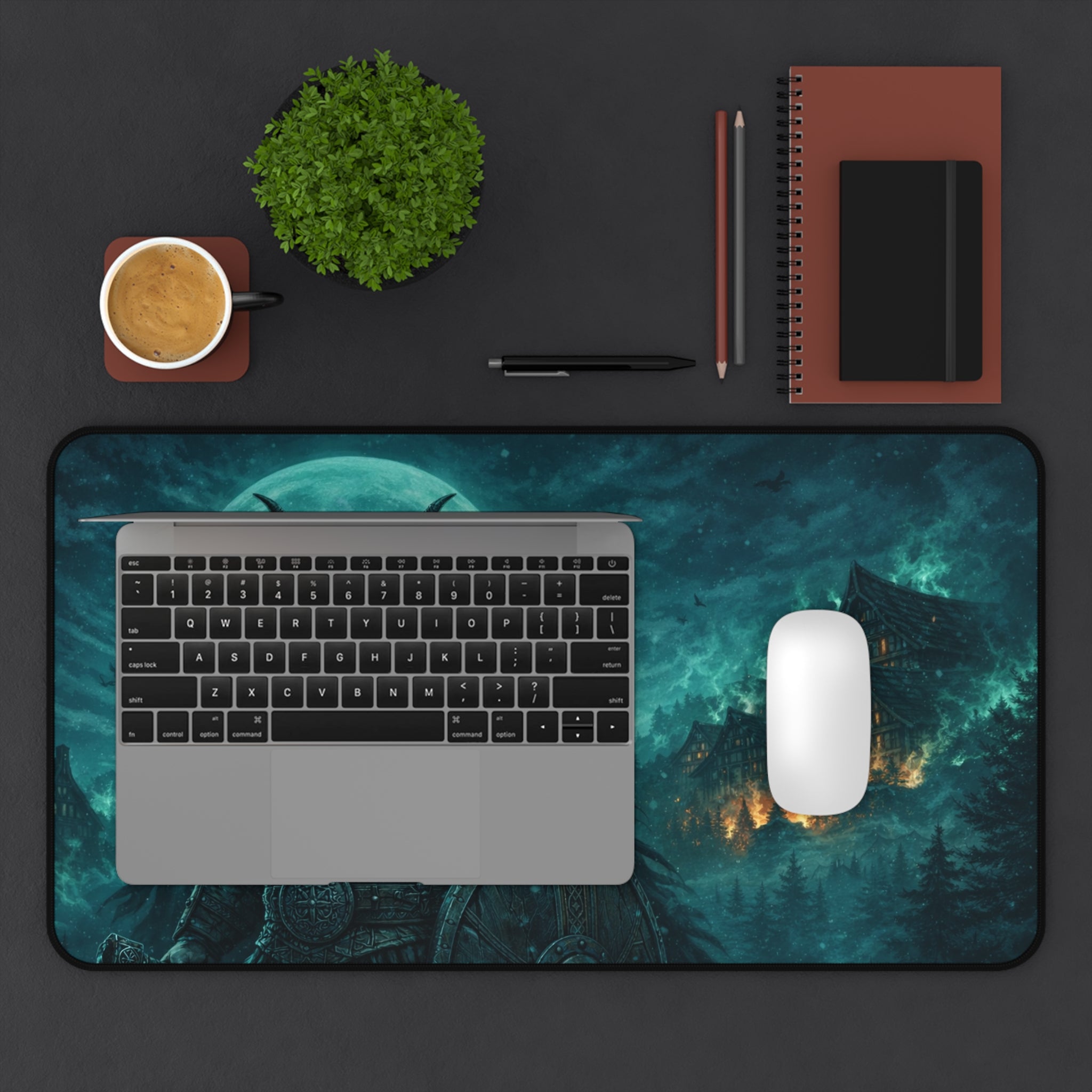 Viking Sentry Desk Mat — Dark Fantasy Moonlit Battle Station