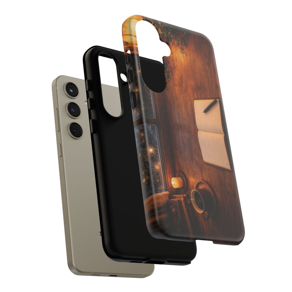 Cozy Writer’s Desk Phone Case — Cozy Notebook & Coffee Woodgrain Design