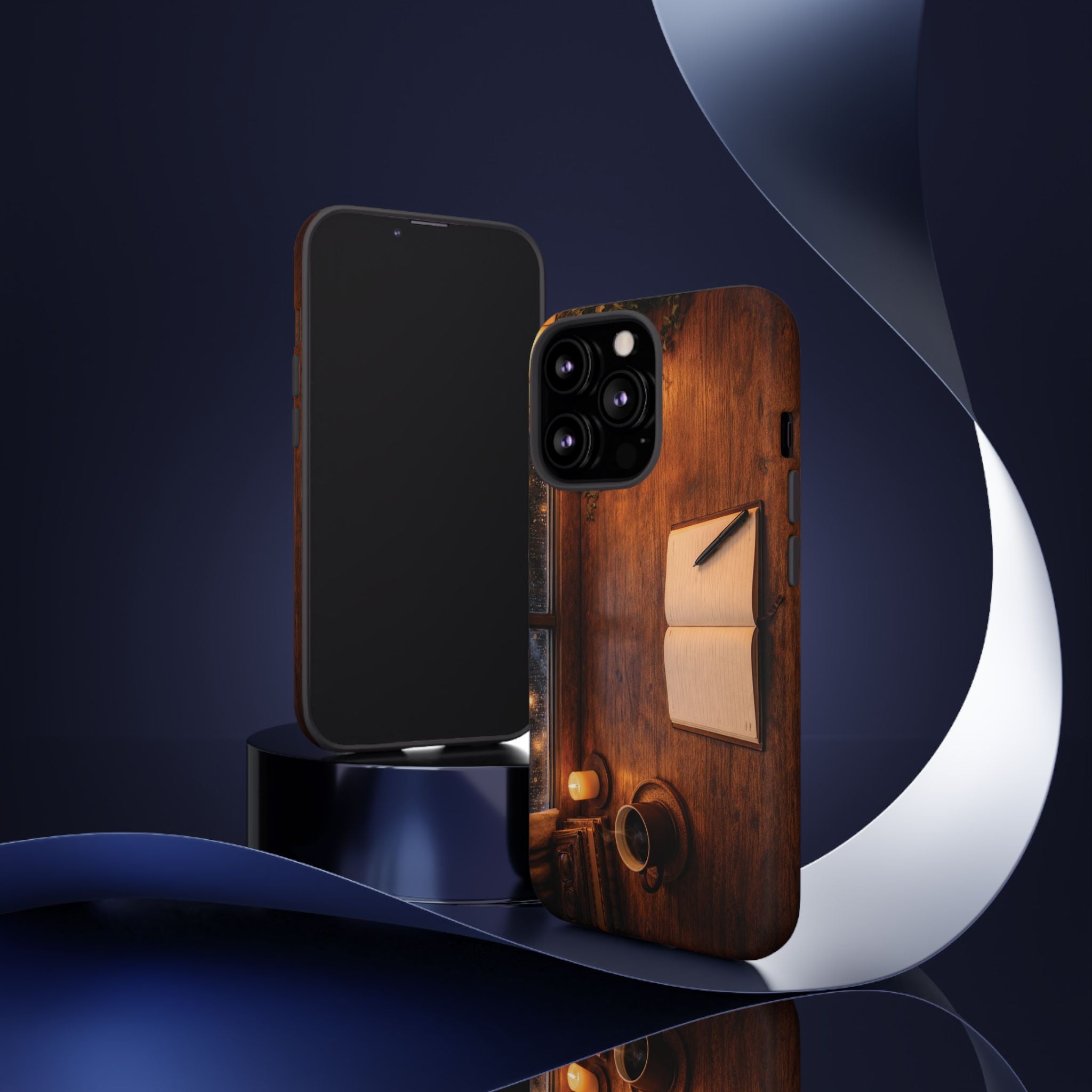 Cozy Writer’s Desk Phone Case — Cozy Notebook & Coffee Woodgrain Design