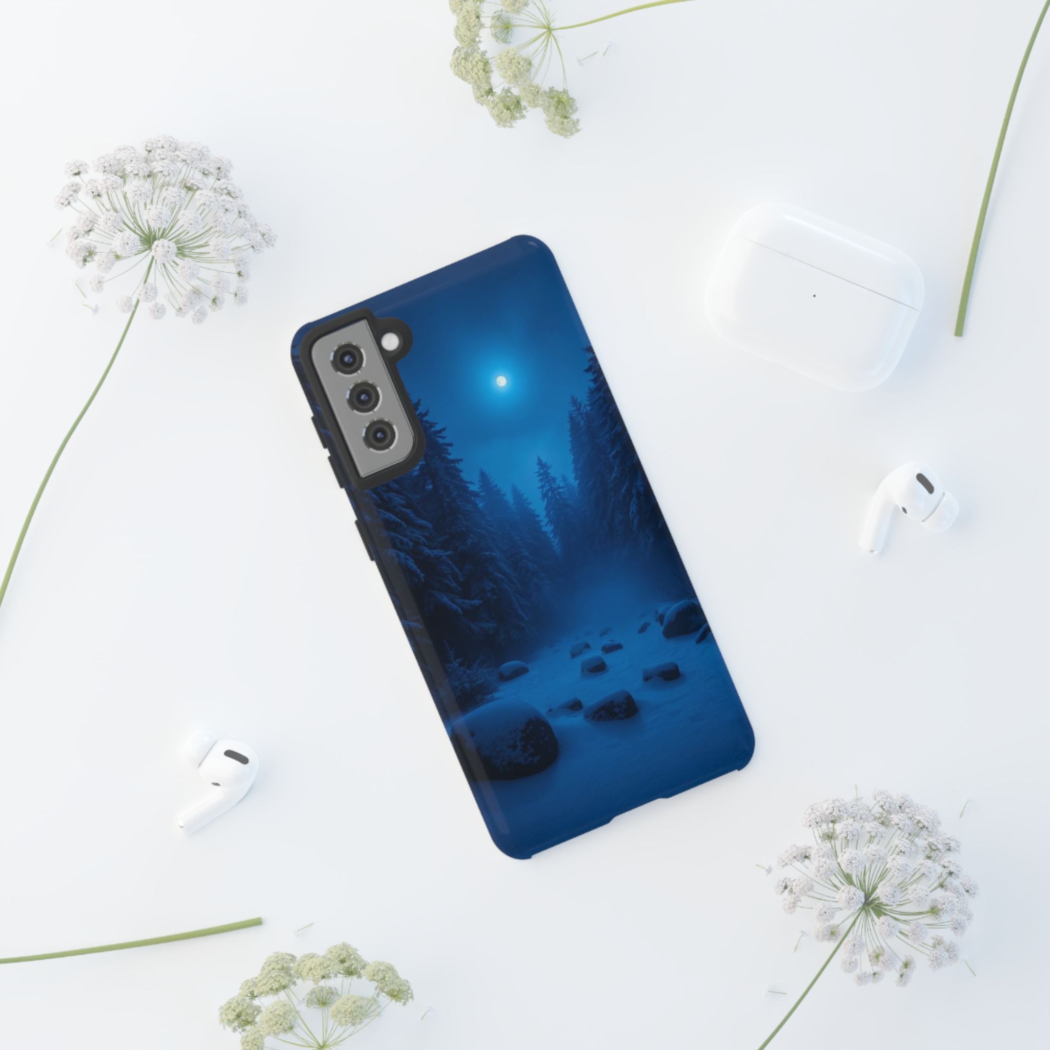 Moonlit Winter Forest Phone Case — Snowy Night Nature Phone Case