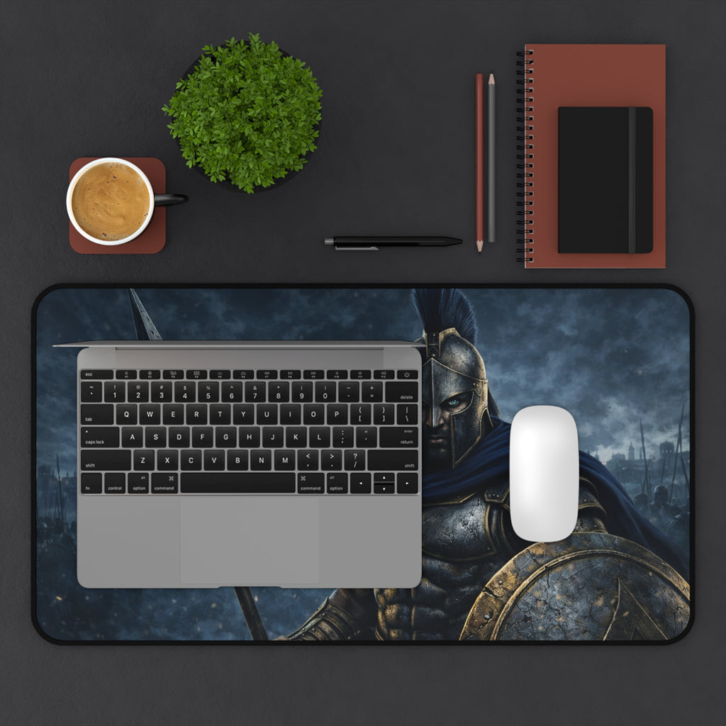 Spartan Warrior Desk Mat — Focused Workstation Mouse Pad