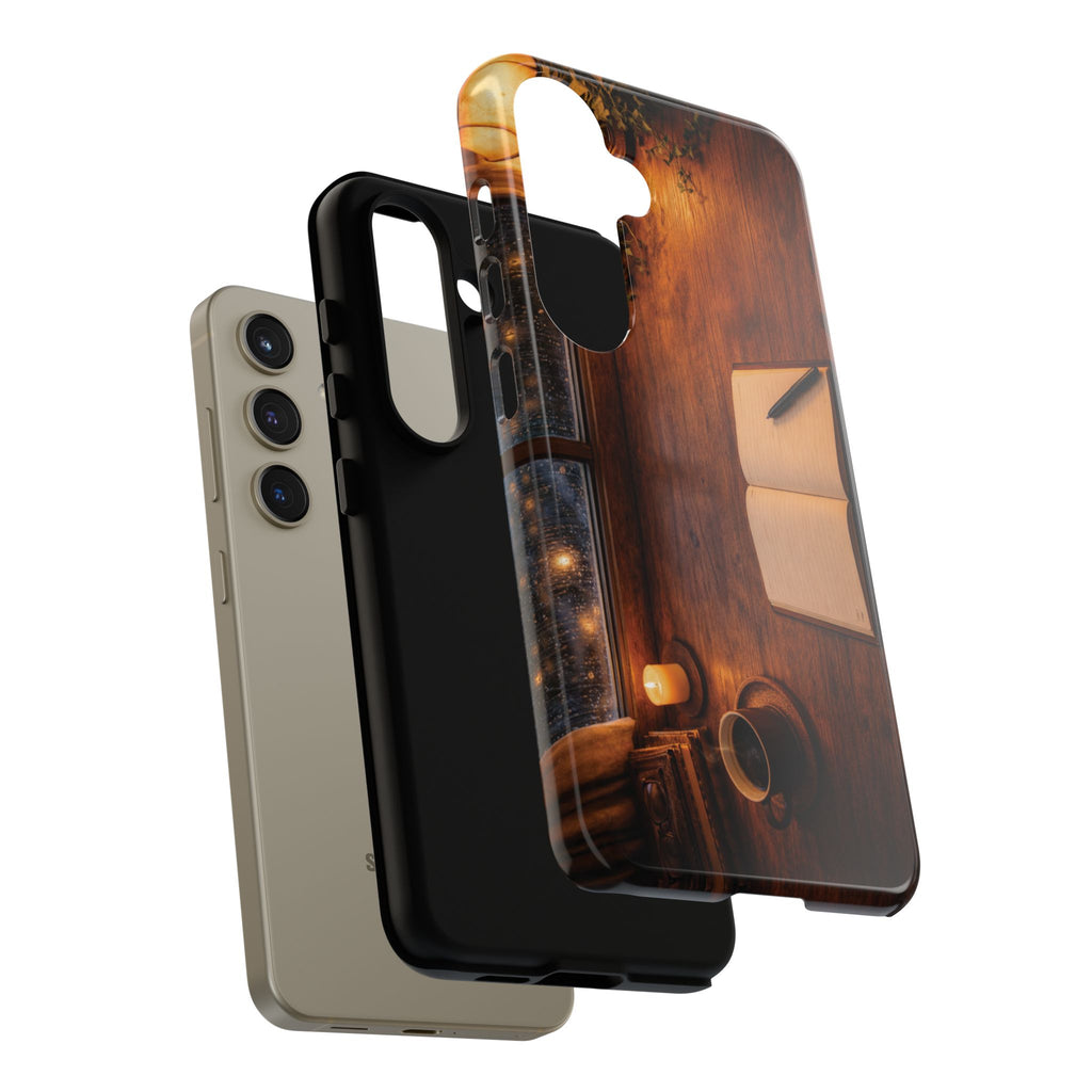 Cozy Writer’s Desk Phone Case — Cozy Notebook & Coffee Woodgrain Design