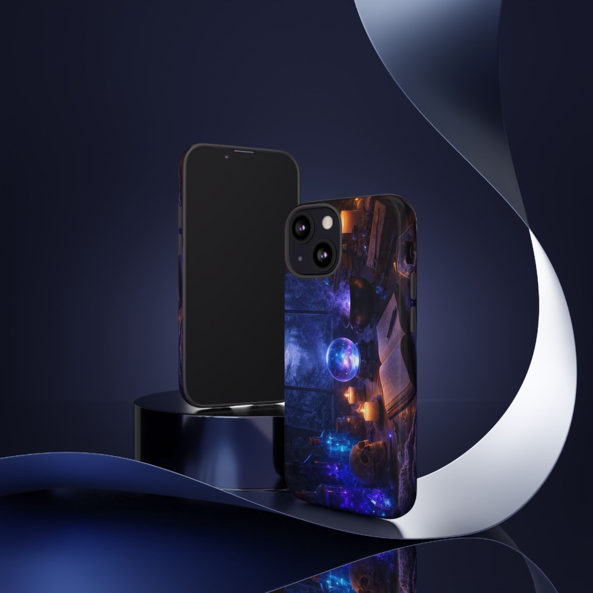 Arcane Alchemist Crystal Ball Phone Case — Midnight Candlelit Study Design