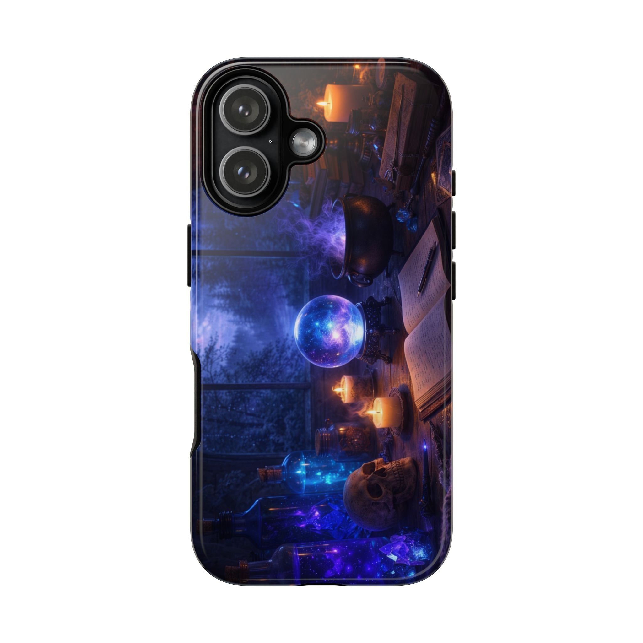 Arcane Alchemist Crystal Ball Phone Case — Midnight Candlelit Study Design