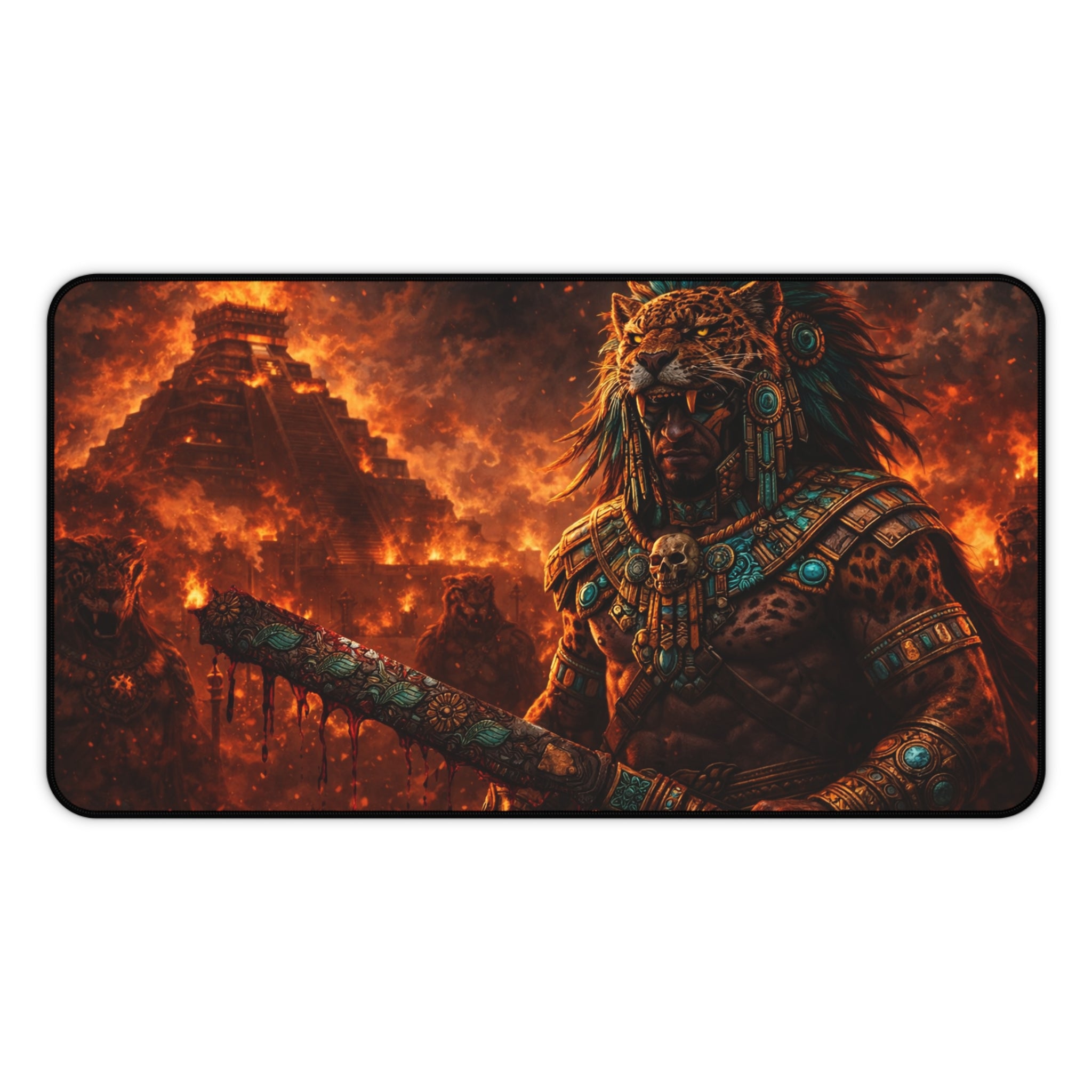 Jaguar Warrior Pyramid Desk Mat — Neoprene Gaming & Work Mouse Pad