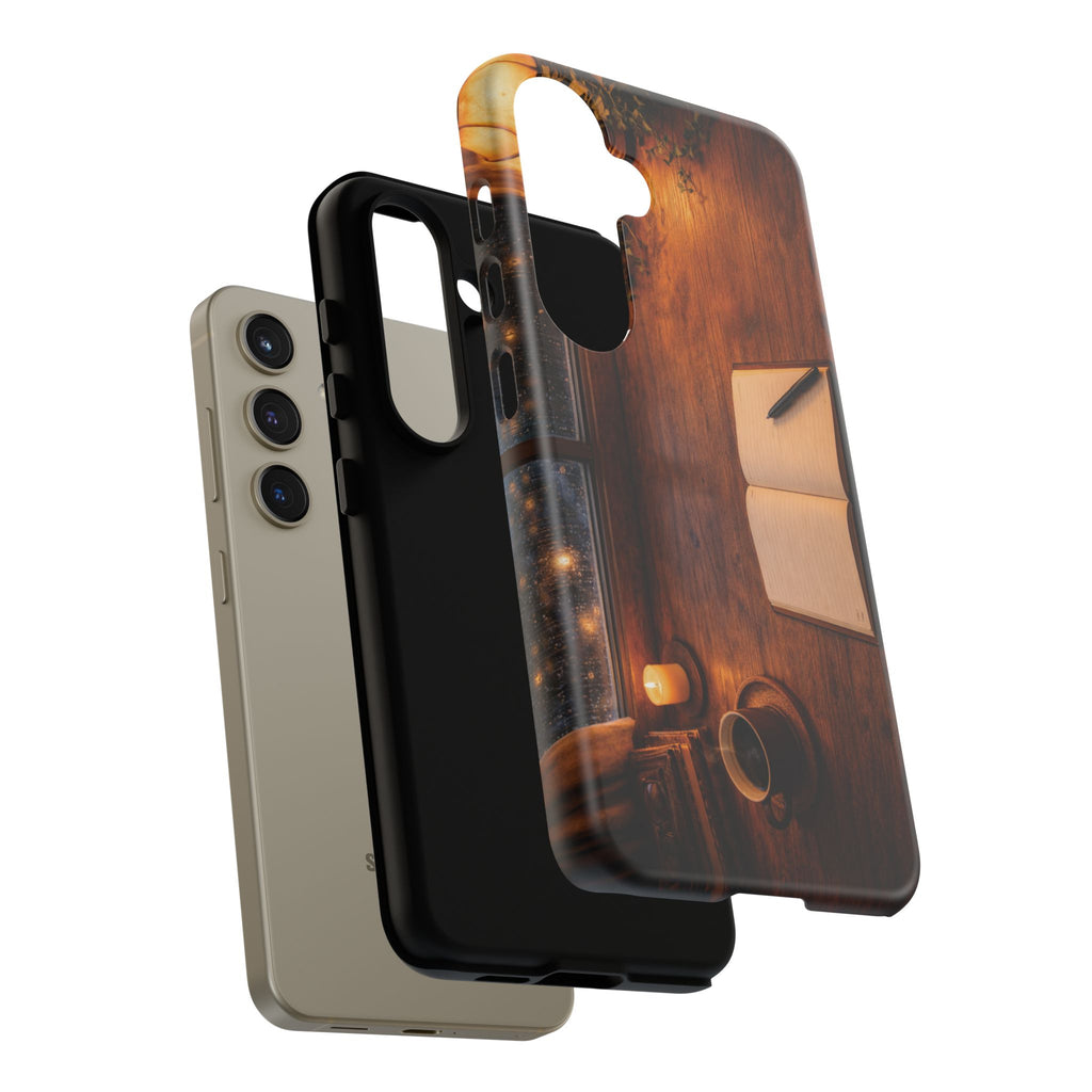 Cozy Writer’s Desk Phone Case — Cozy Notebook & Coffee Woodgrain Design