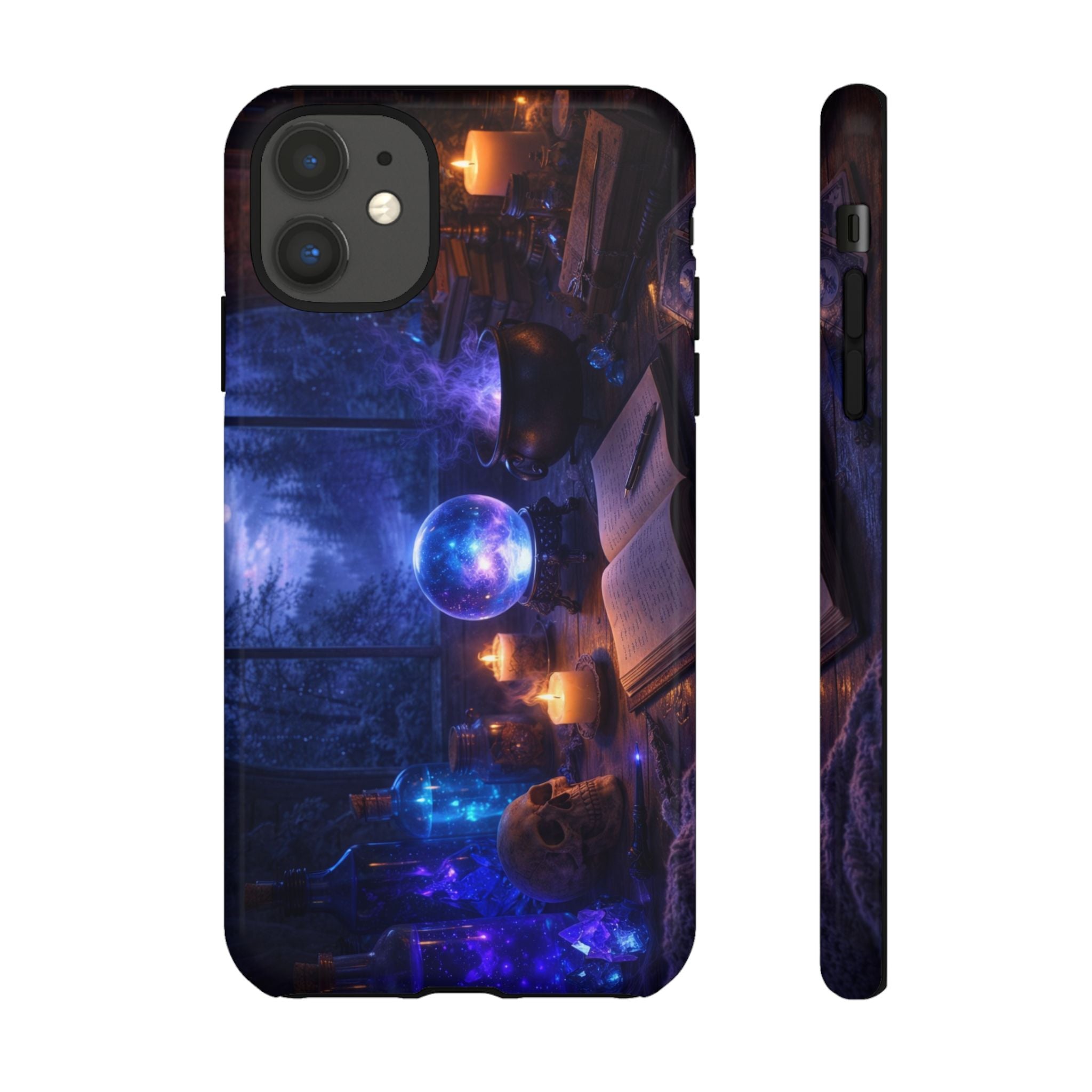 Arcane Alchemist Crystal Ball Phone Case — Midnight Candlelit Study Design
