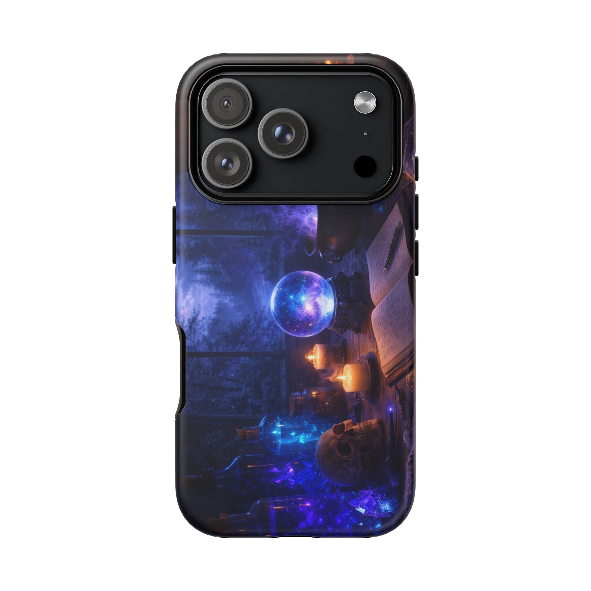 Arcane Alchemist Crystal Ball Phone Case — Midnight Candlelit Study Design