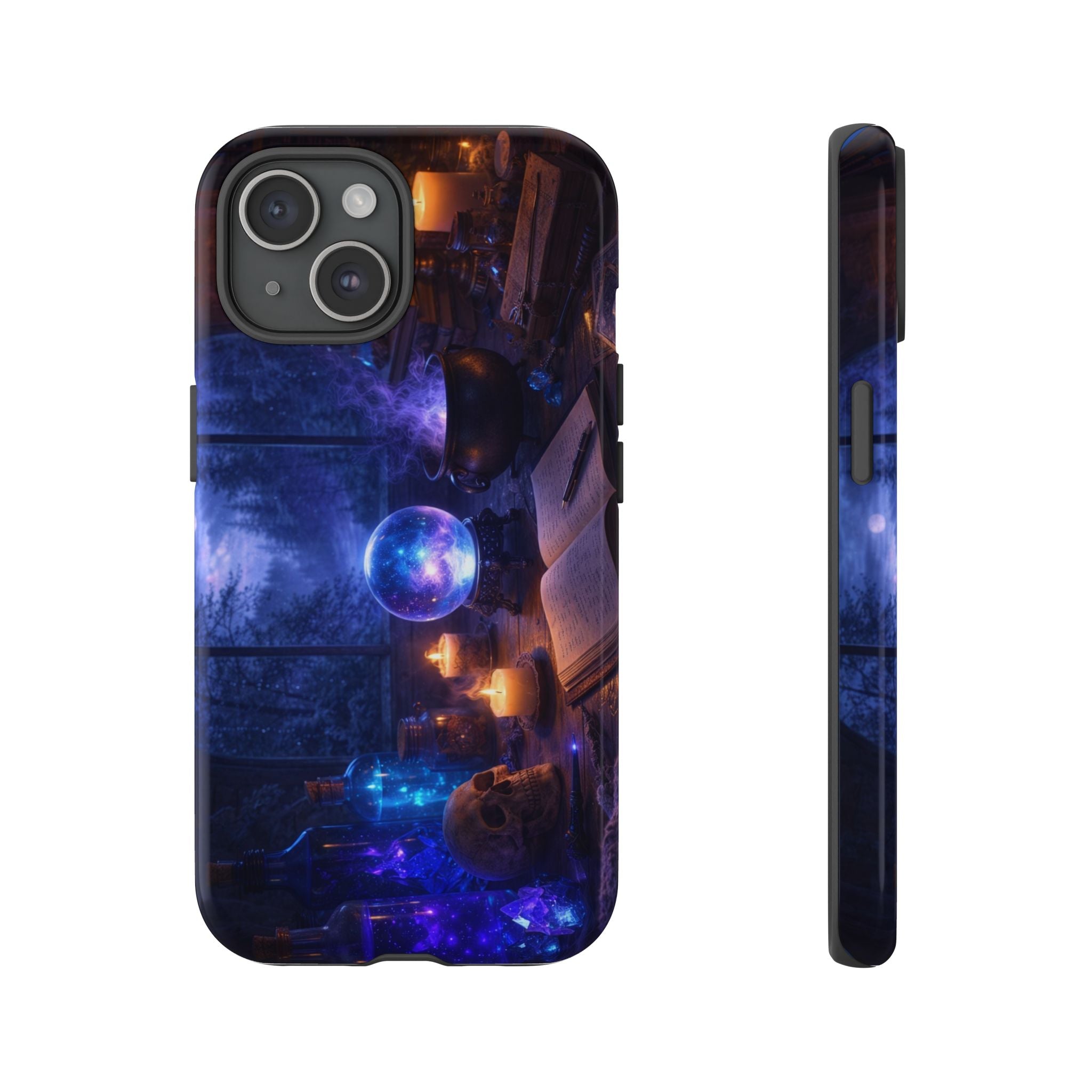 Arcane Alchemist Crystal Ball Phone Case — Midnight Candlelit Study Design