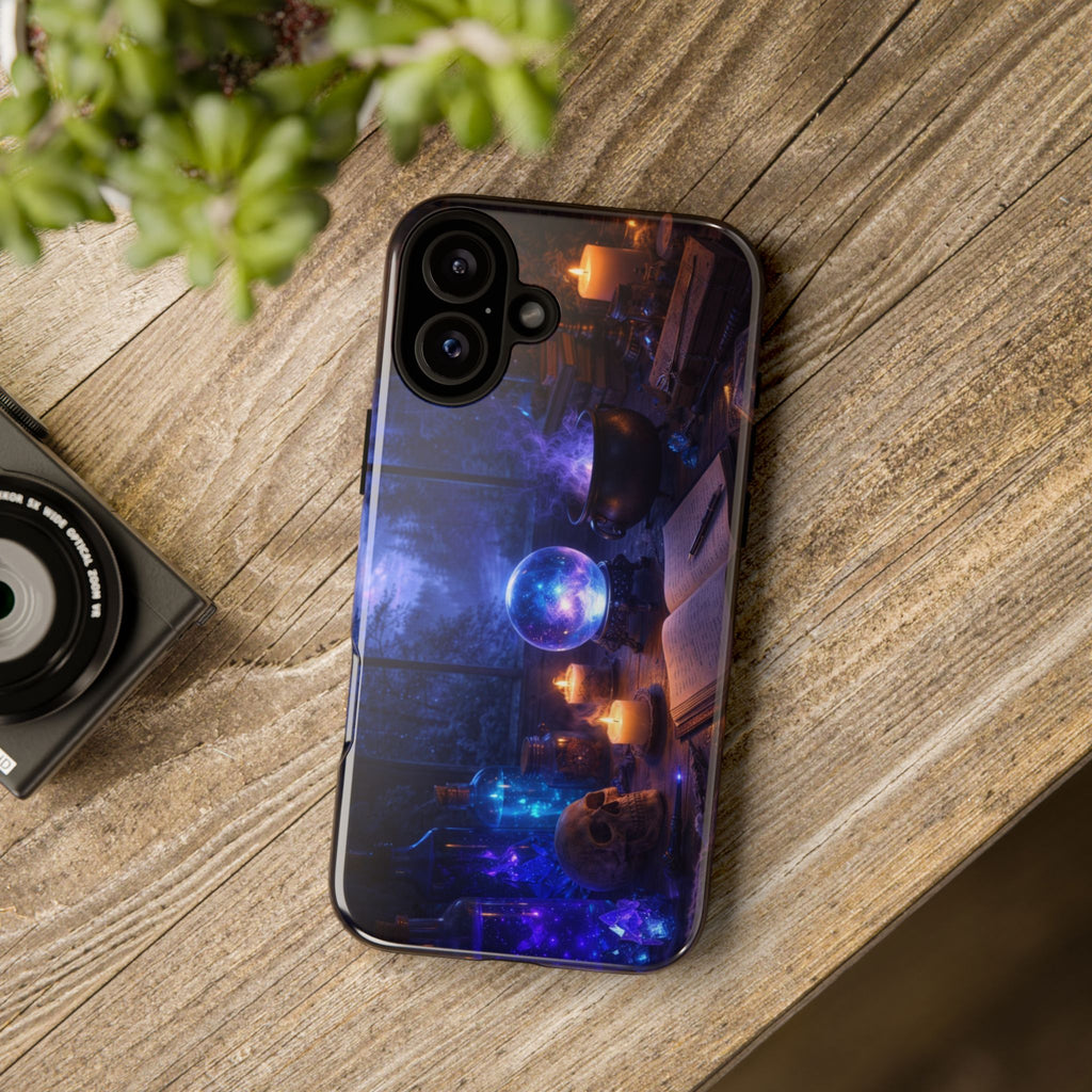 Arcane Alchemist Crystal Ball Phone Case — Midnight Candlelit Study Design