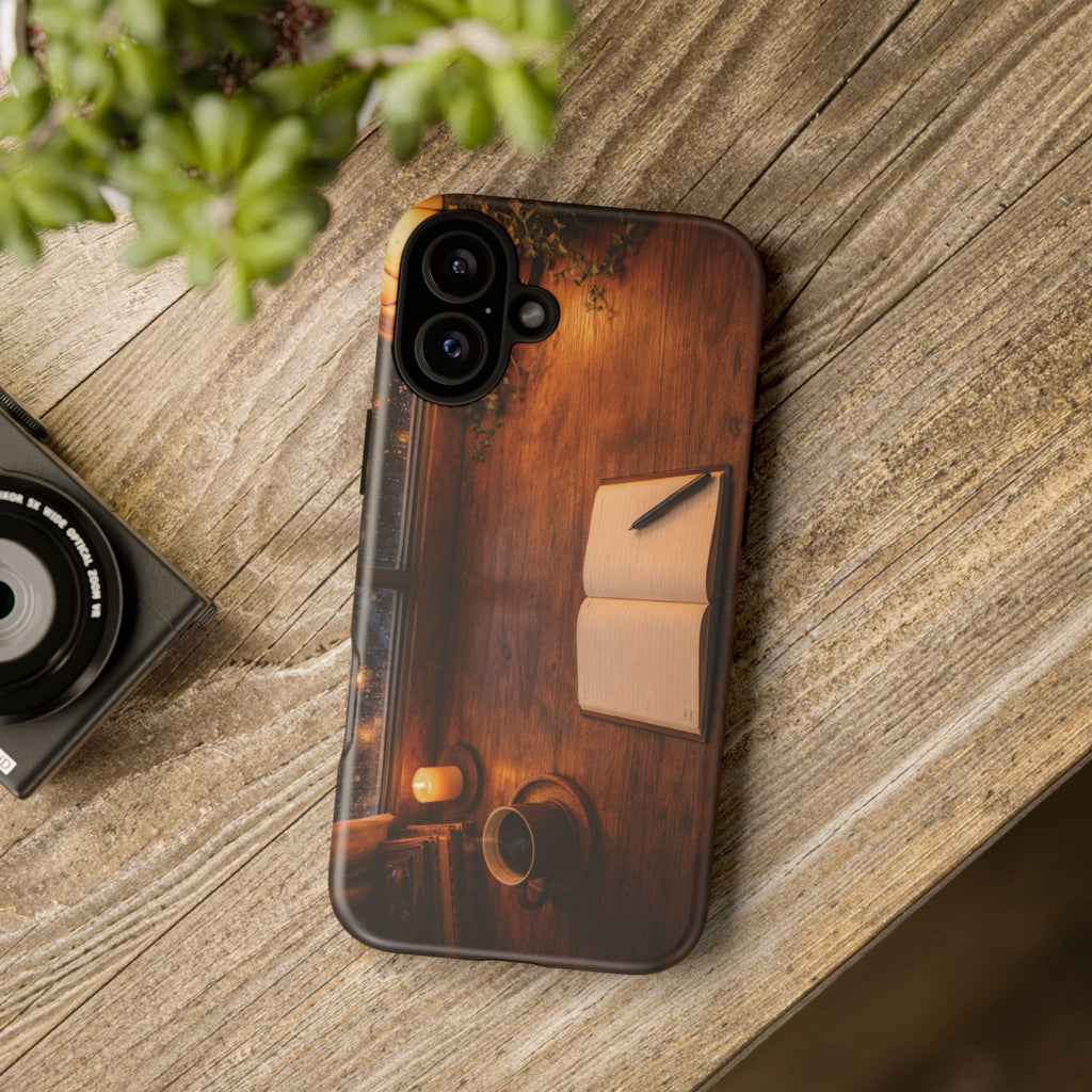 Cozy Writer’s Desk Phone Case — Cozy Notebook & Coffee Woodgrain Design