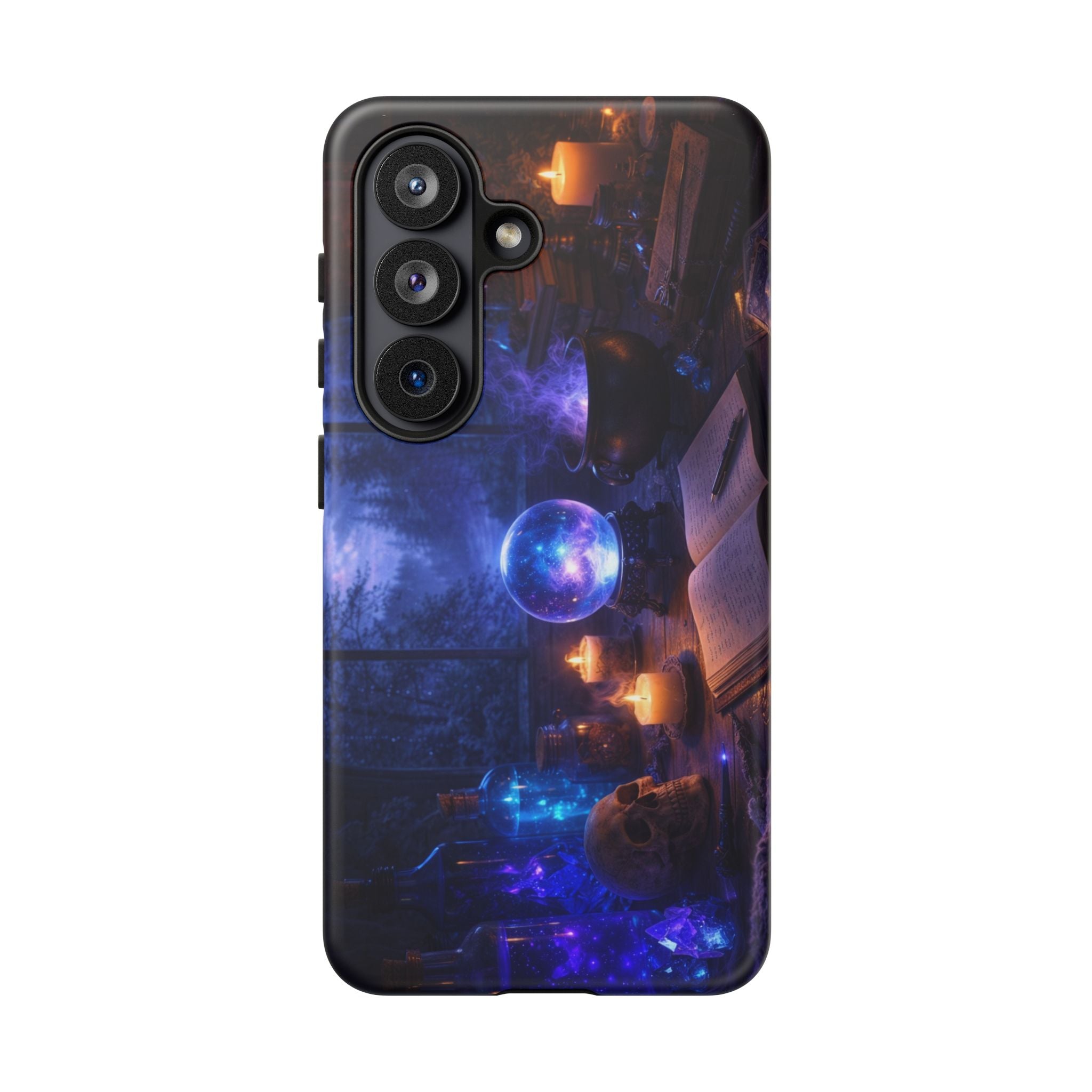 Arcane Alchemist Crystal Ball Phone Case — Midnight Candlelit Study Design