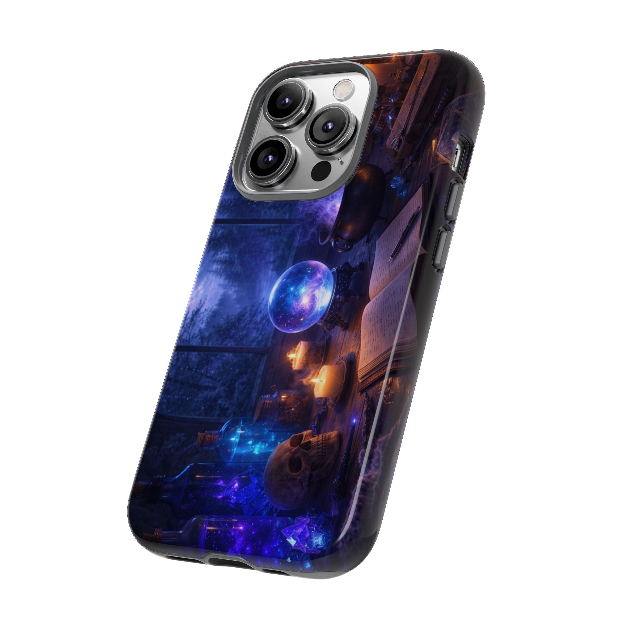 Arcane Alchemist Crystal Ball Phone Case — Midnight Candlelit Study Design