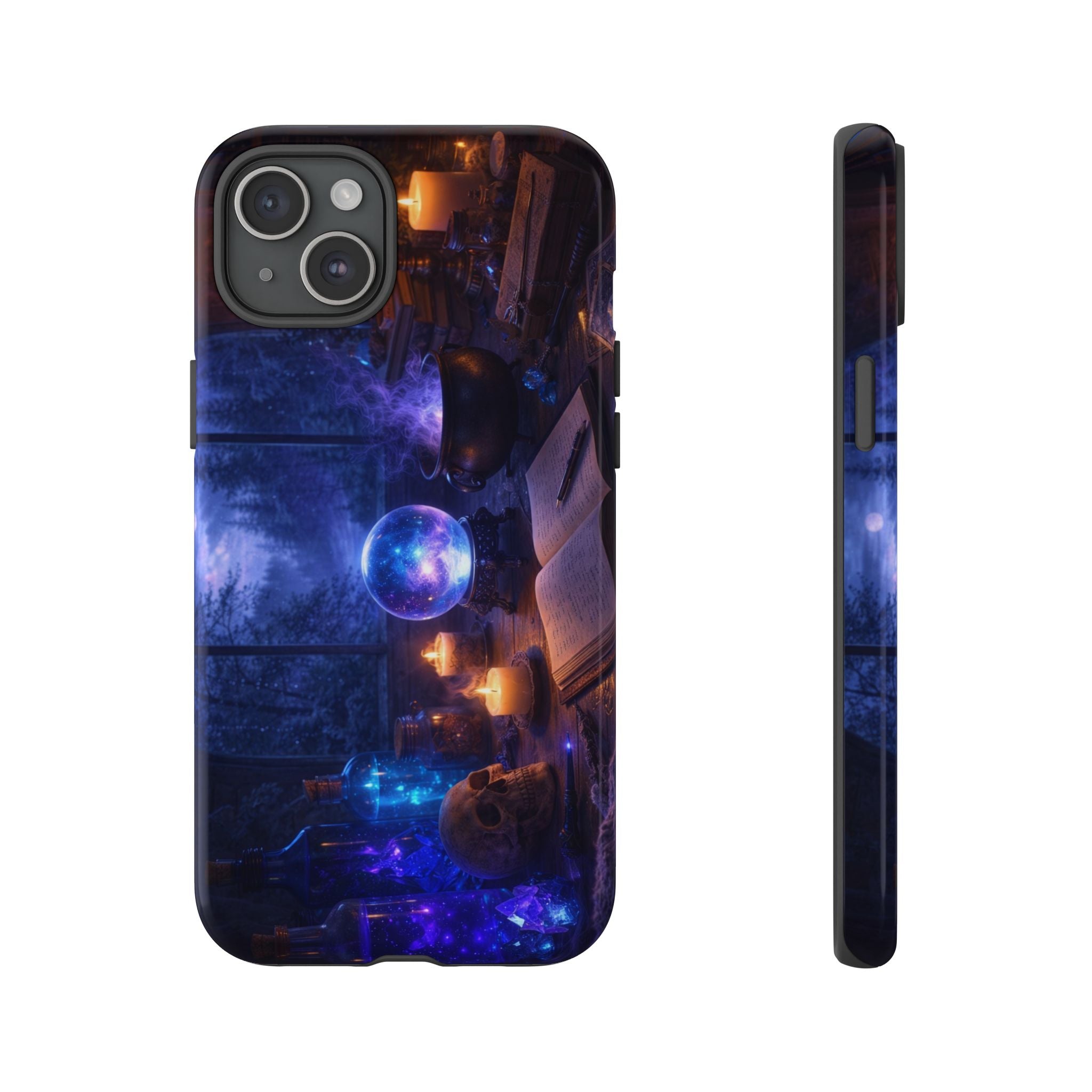 Arcane Alchemist Crystal Ball Phone Case — Midnight Candlelit Study Design