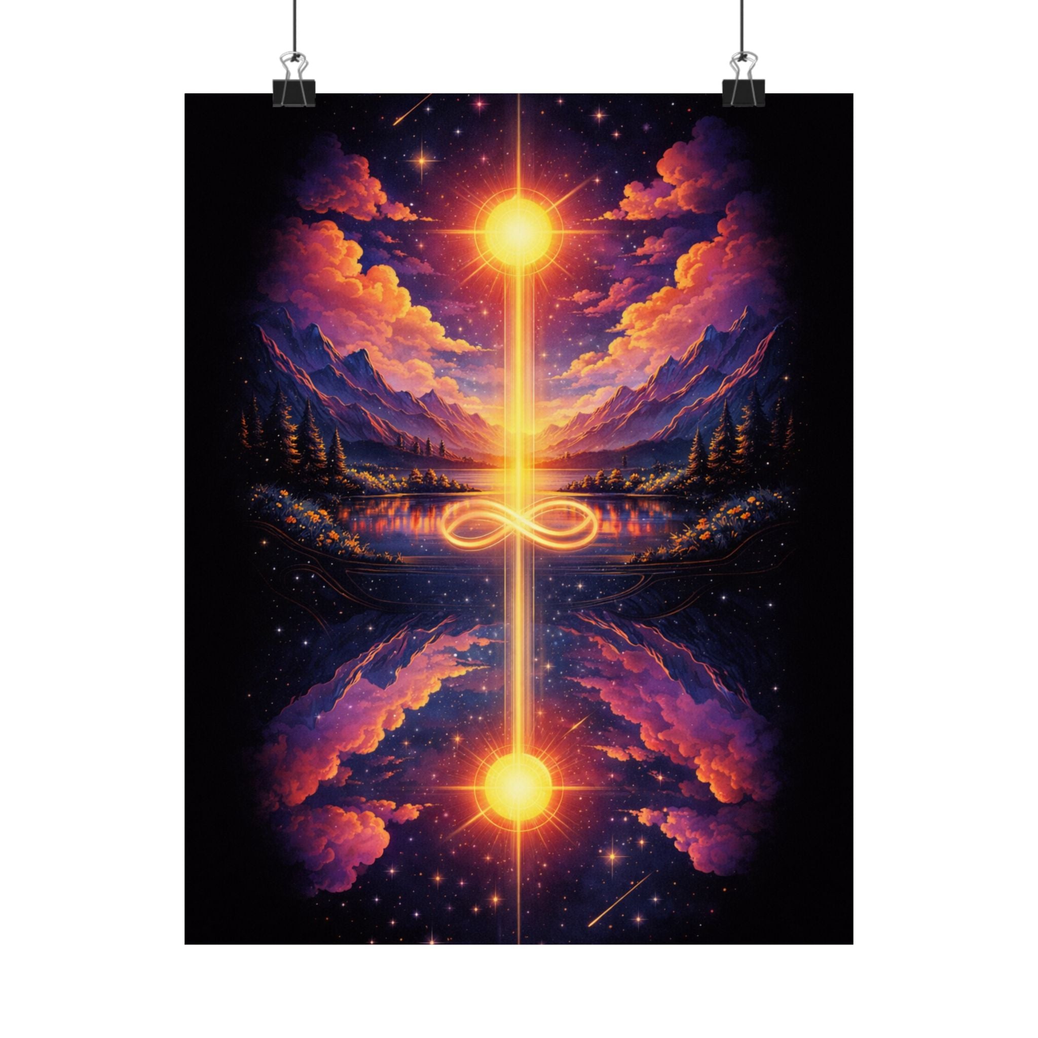 Infinity Light Cosmic Poster — Spiritual Sun & Galaxy Wall Art