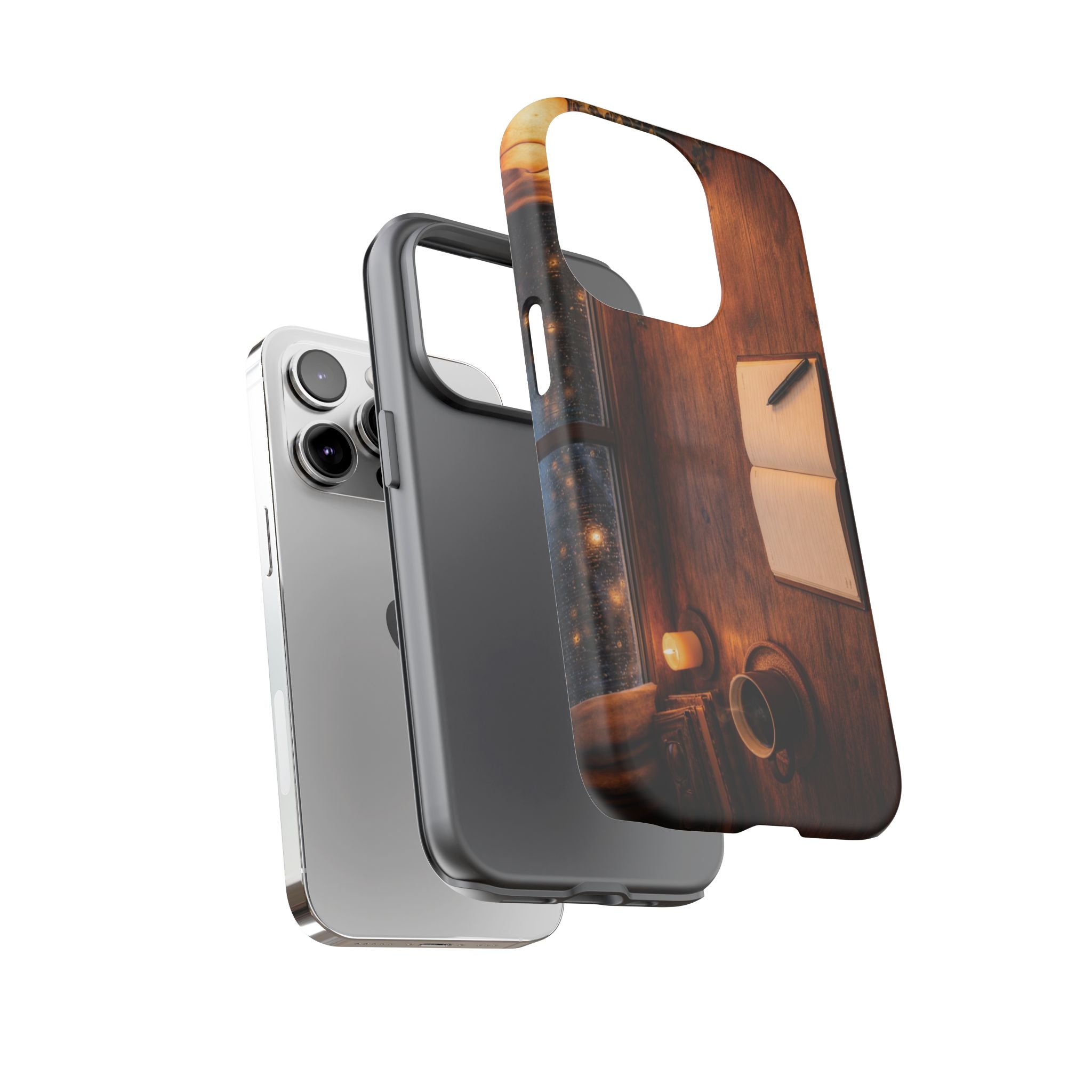 Cozy Writer’s Desk Phone Case — Cozy Notebook & Coffee Woodgrain Design