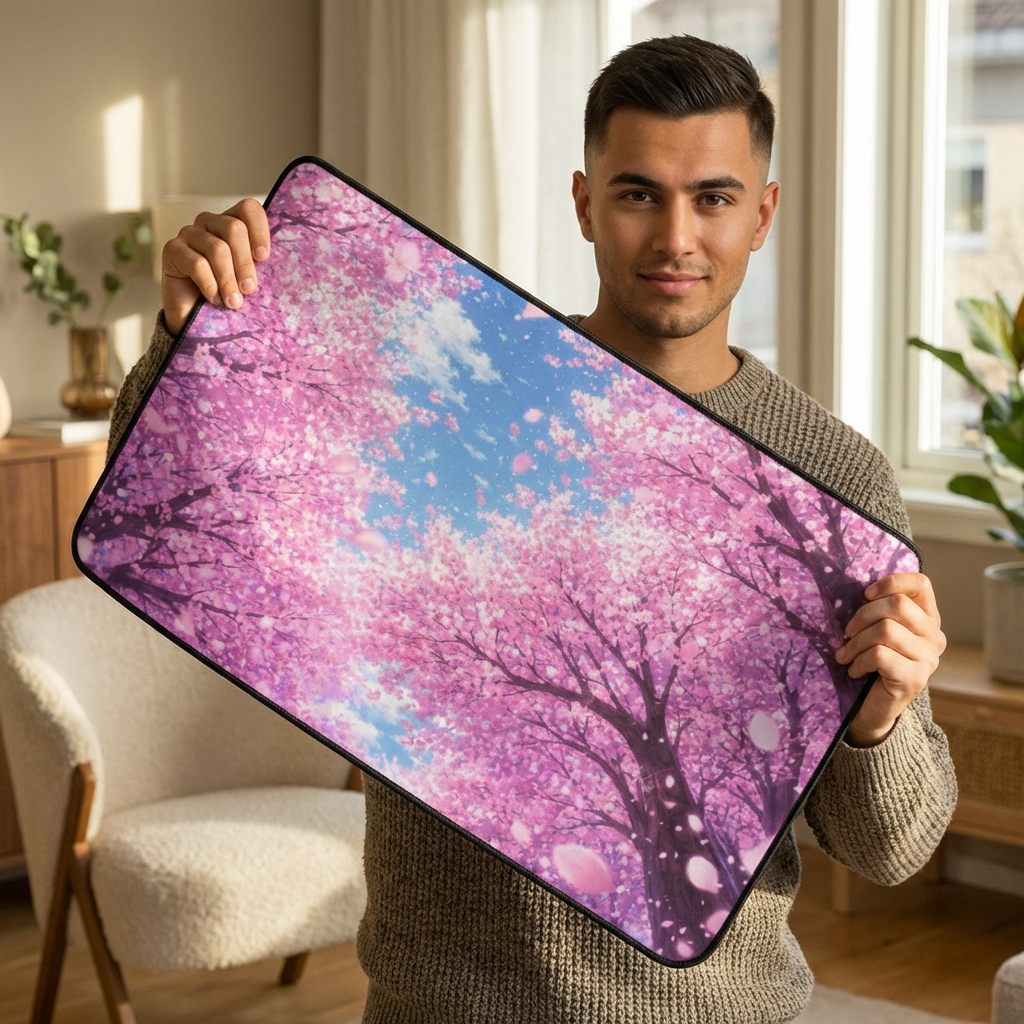 Cherry Blossom Anime Desk Mat — Pink Sakura Tree Gaming/Work Desk Pad